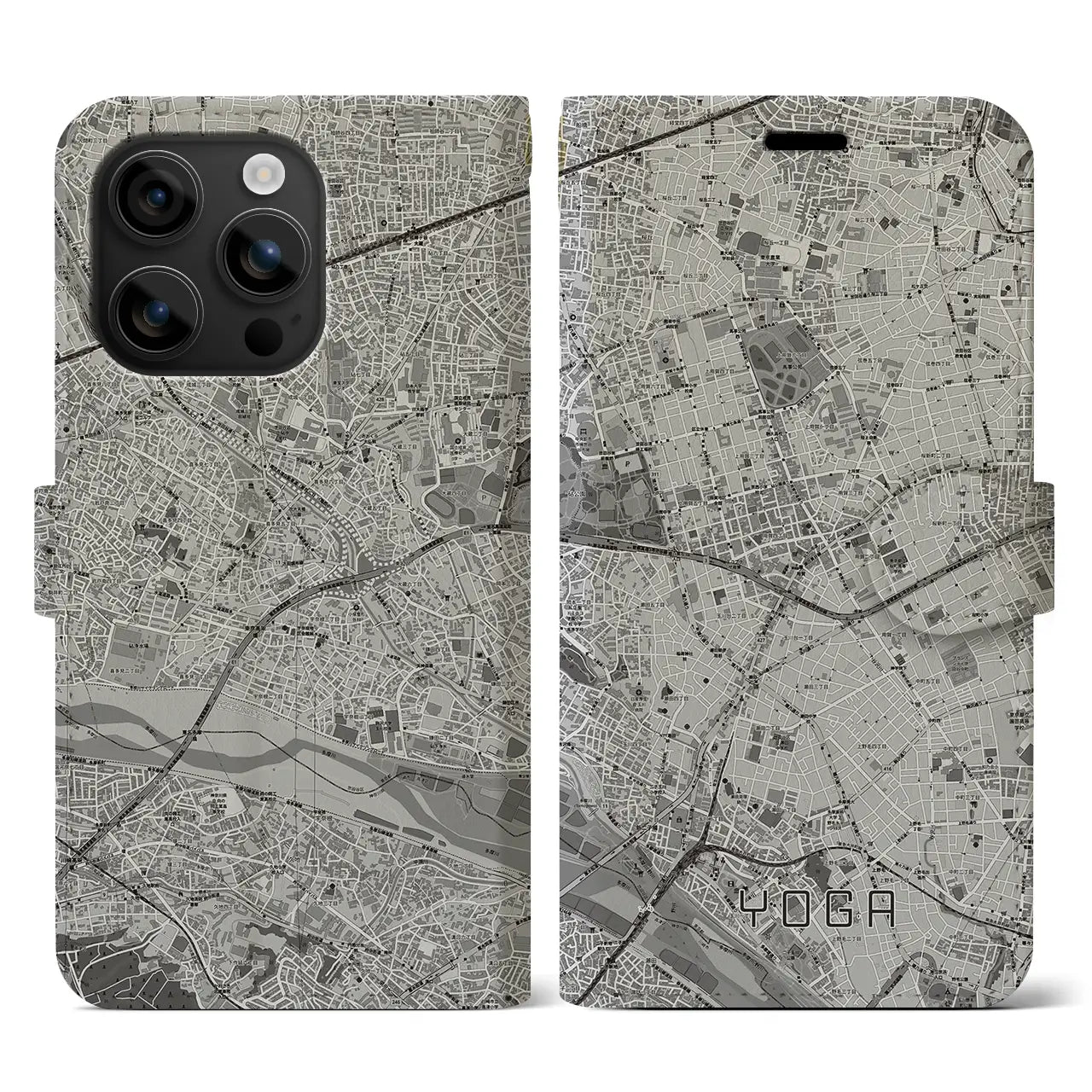 【用賀(東京都)】地図柄iPhoneケース(手帳タイプ)モノトーン・iPhone 16 用