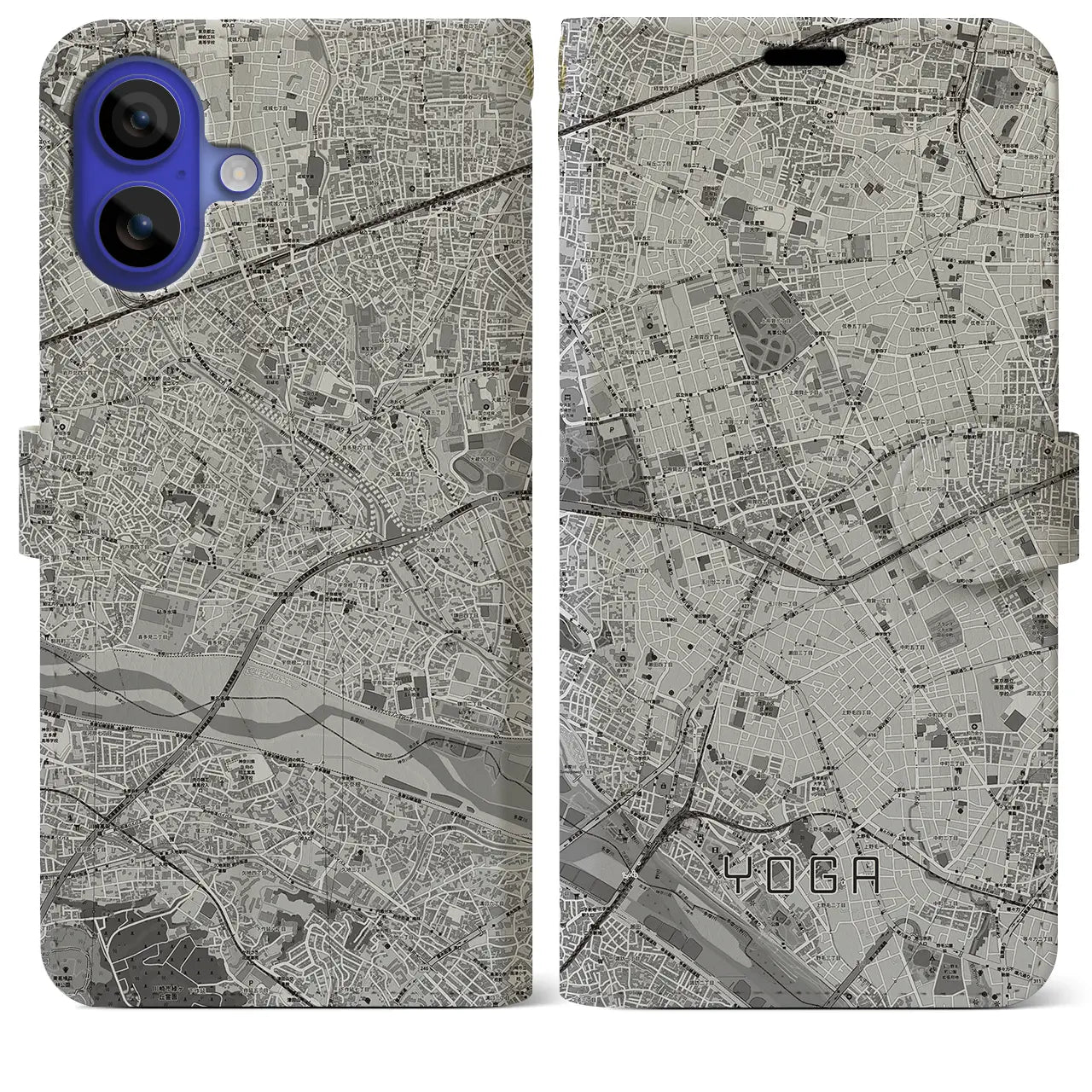 【用賀(東京都)】地図柄iPhoneケース(手帳タイプ)モノトーン・iPhone 16 Pro Max 用