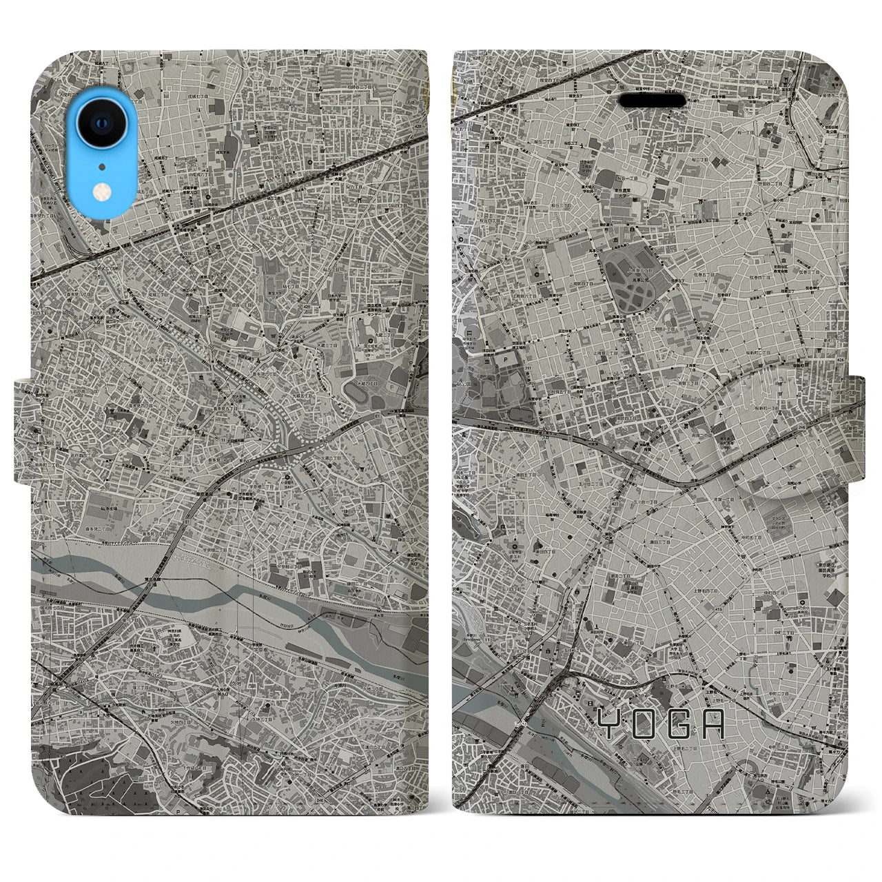 【用賀(東京都)】地図柄iPhoneケース(手帳タイプ)モノトーン・iPhone XR 用