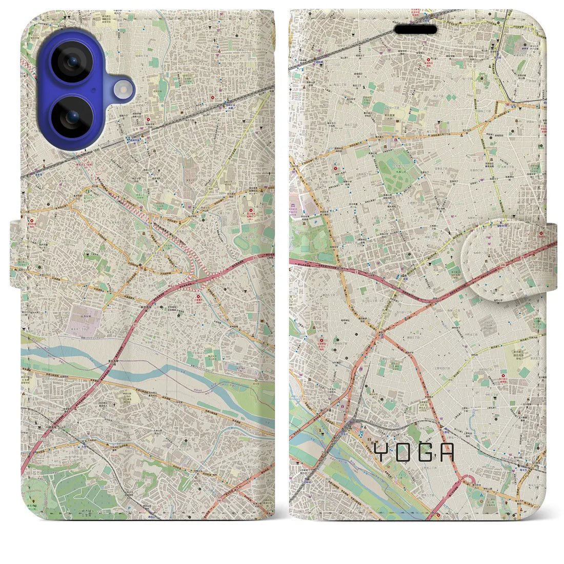 【用賀(東京都)】地図柄iPhoneケース(手帳タイプ)ナチュラル・iPhone 16 Pro Max 用