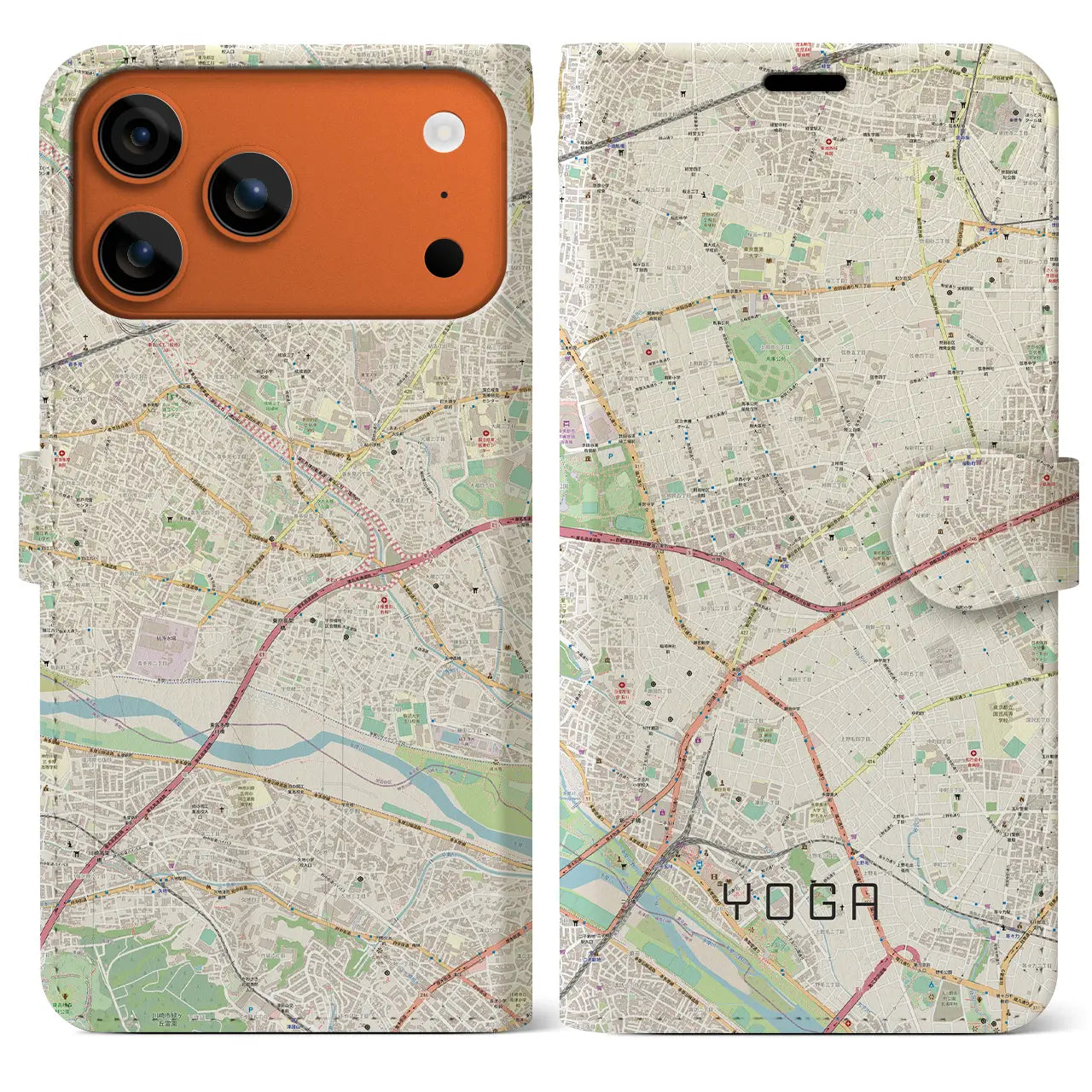 【用賀(東京都)】地図柄iPhoneケース(手帳タイプ)ナチュラル・iPhone 17 Pro Max 用