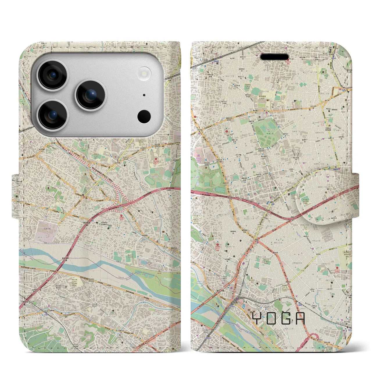 【用賀(東京都)】地図柄iPhoneケース(手帳タイプ)