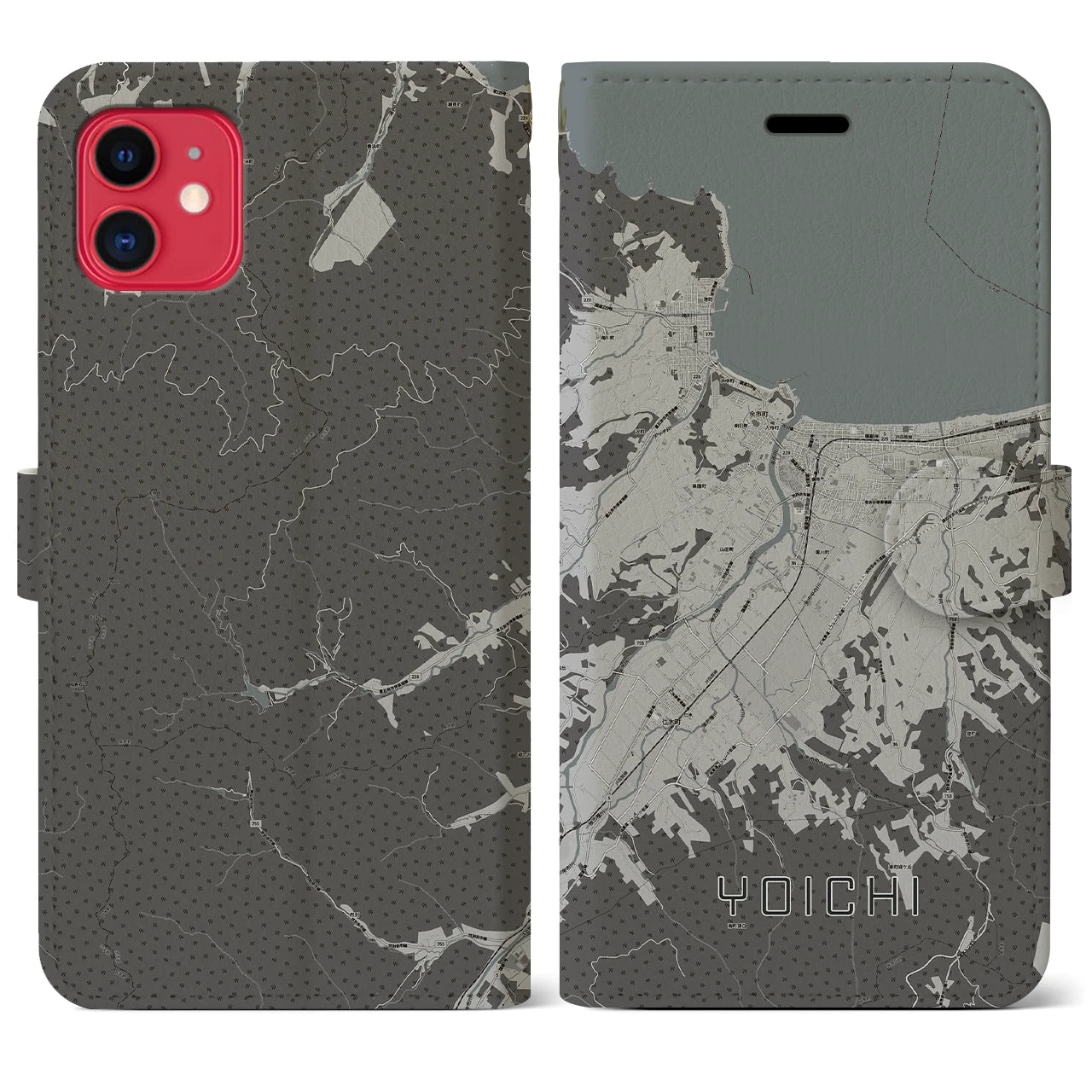【余市(北海道)】地図柄iPhoneケース(手帳タイプ)モノトーン・iPhone 11 用