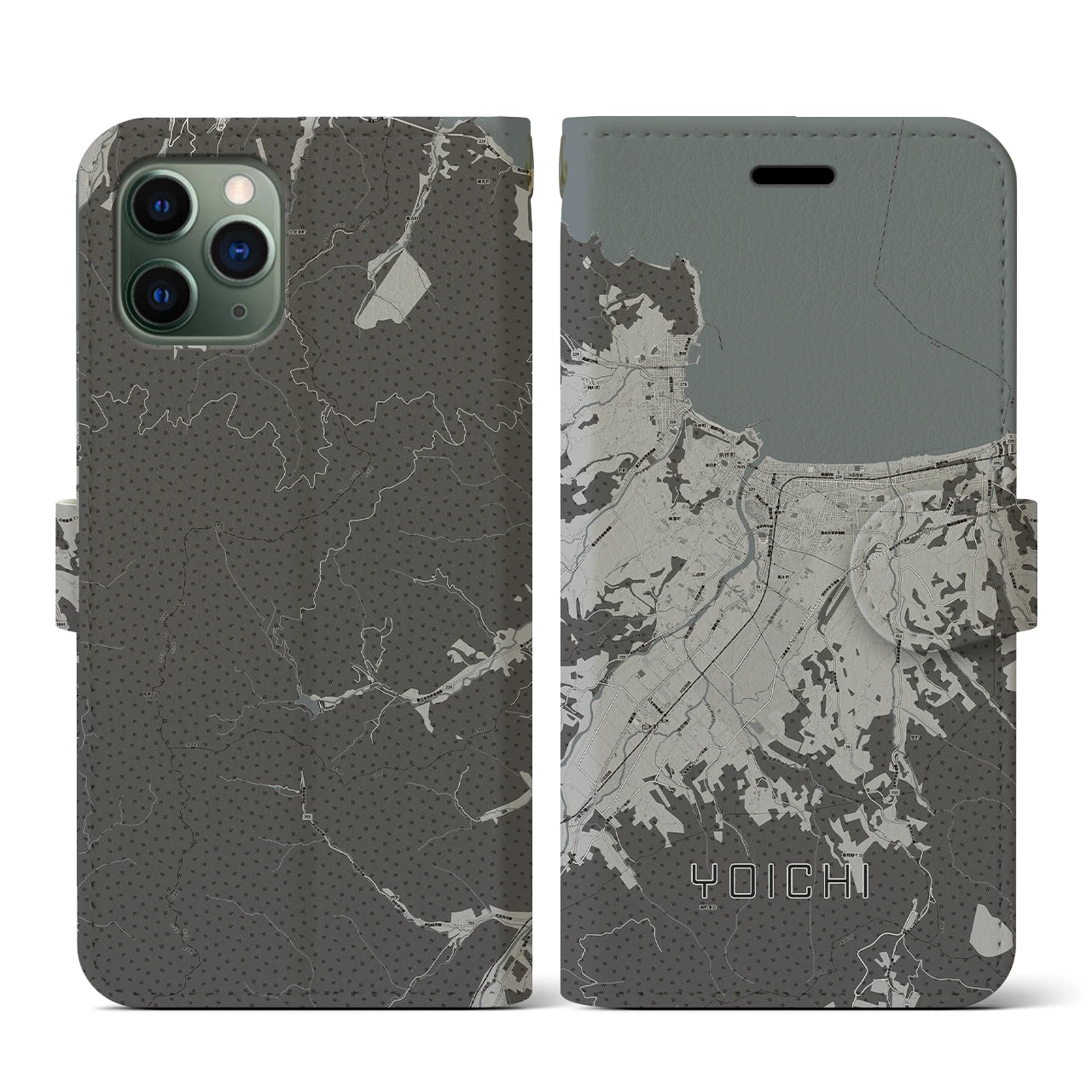 【余市(北海道)】地図柄iPhoneケース(手帳タイプ)モノトーン・iPhone 11 Pro 用