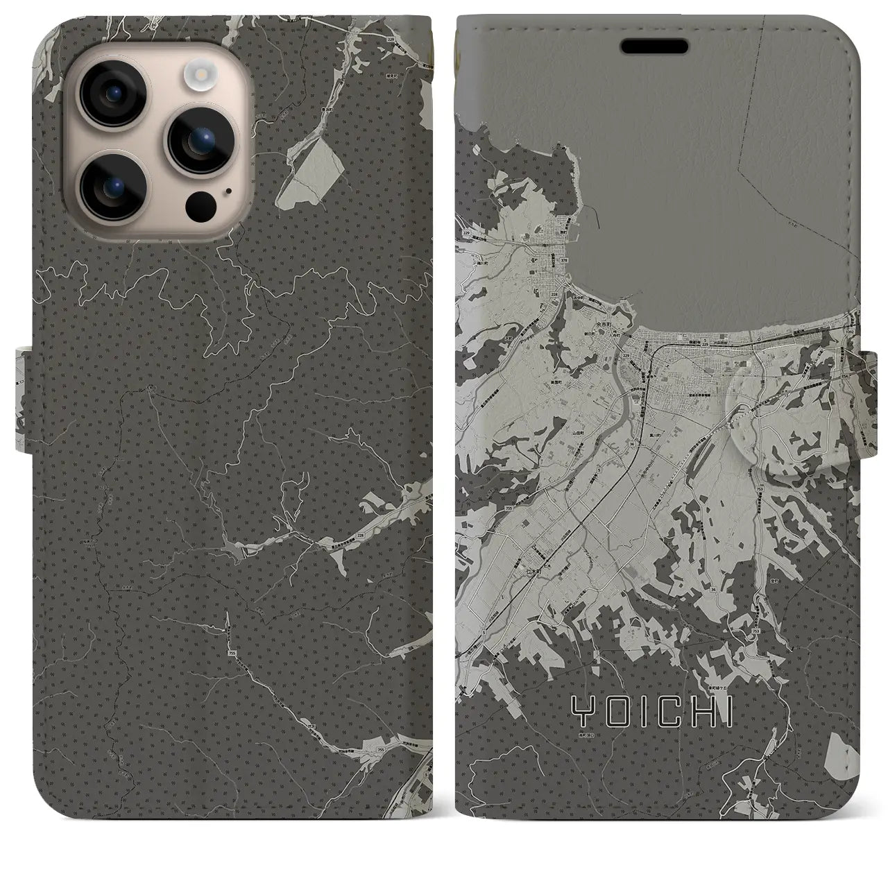 【余市(北海道)】地図柄iPhoneケース(手帳タイプ)モノトーン・iPhone 16 Plus 用
