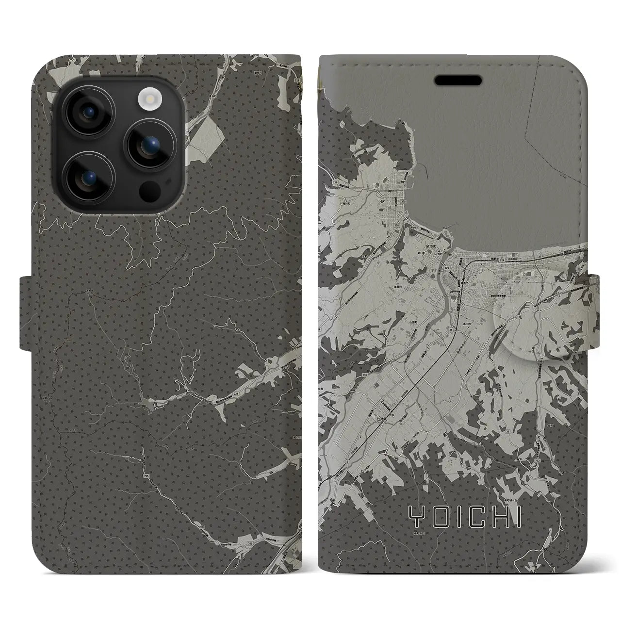 【余市(北海道)】地図柄iPhoneケース(手帳タイプ)モノトーン・iPhone 16 用