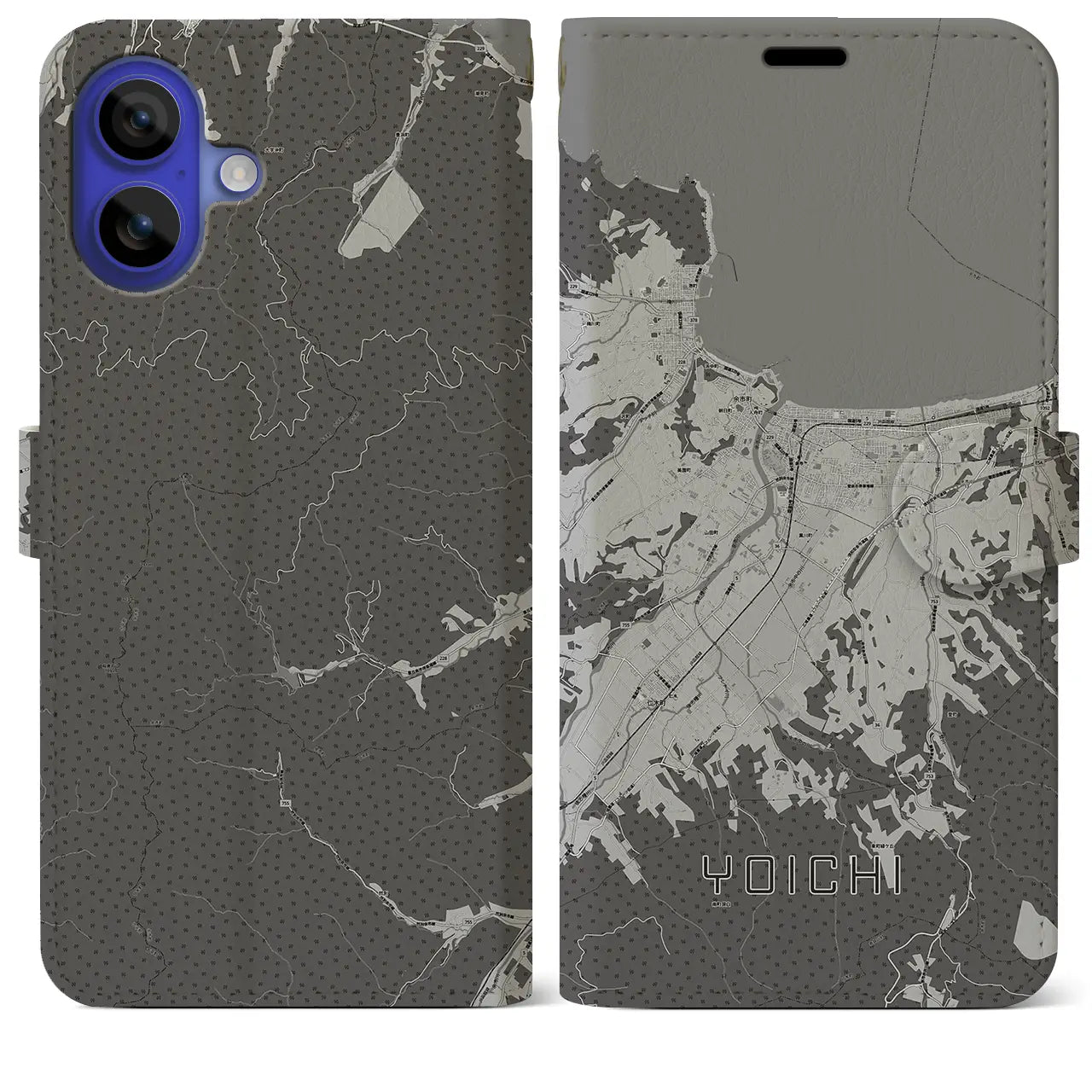 【余市(北海道)】地図柄iPhoneケース(手帳タイプ)モノトーン・iPhone 16 Pro Max 用