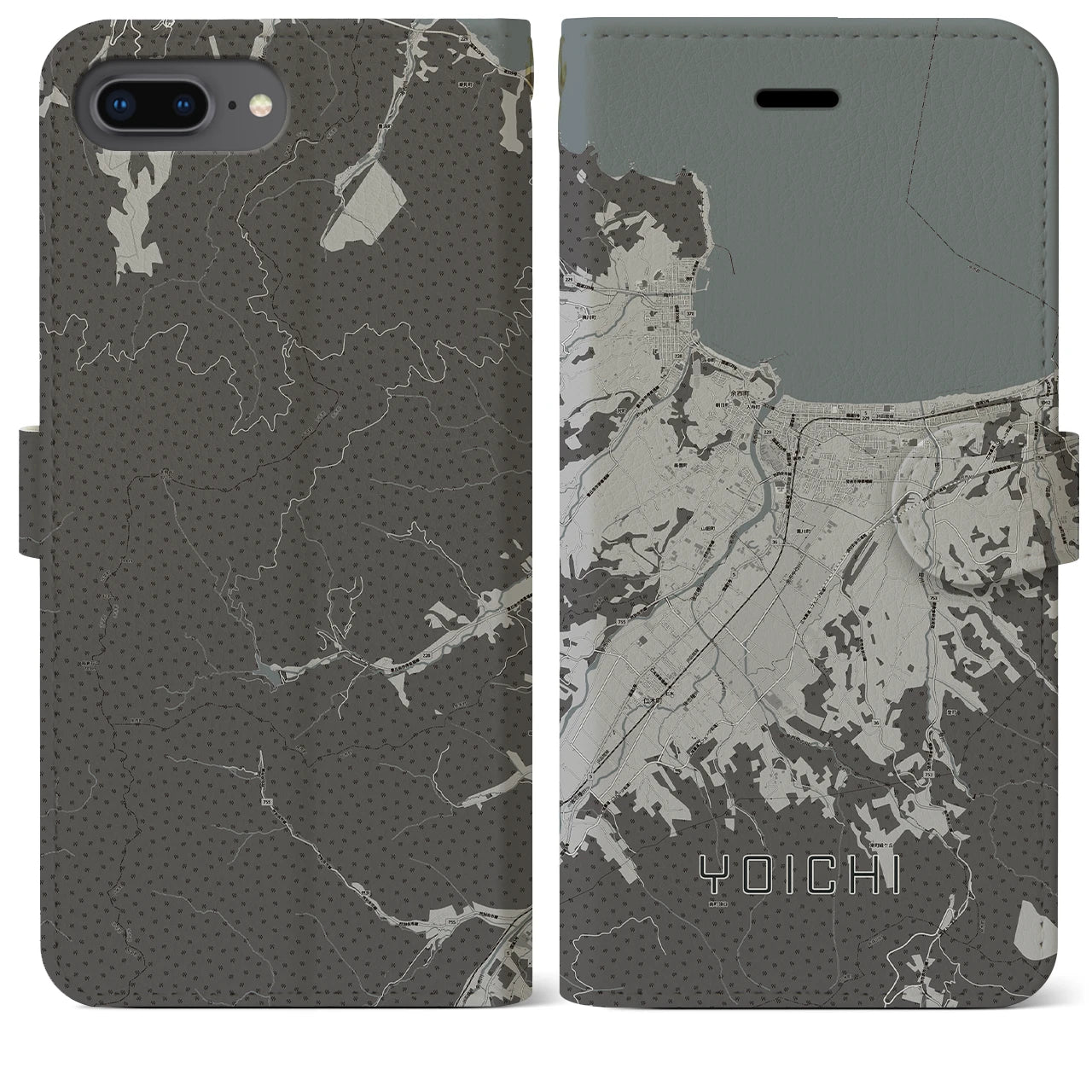 【余市(北海道)】地図柄iPhoneケース(手帳タイプ)モノトーン・iPhone 8Plus /7Plus / 6sPlus / 6Plus 用