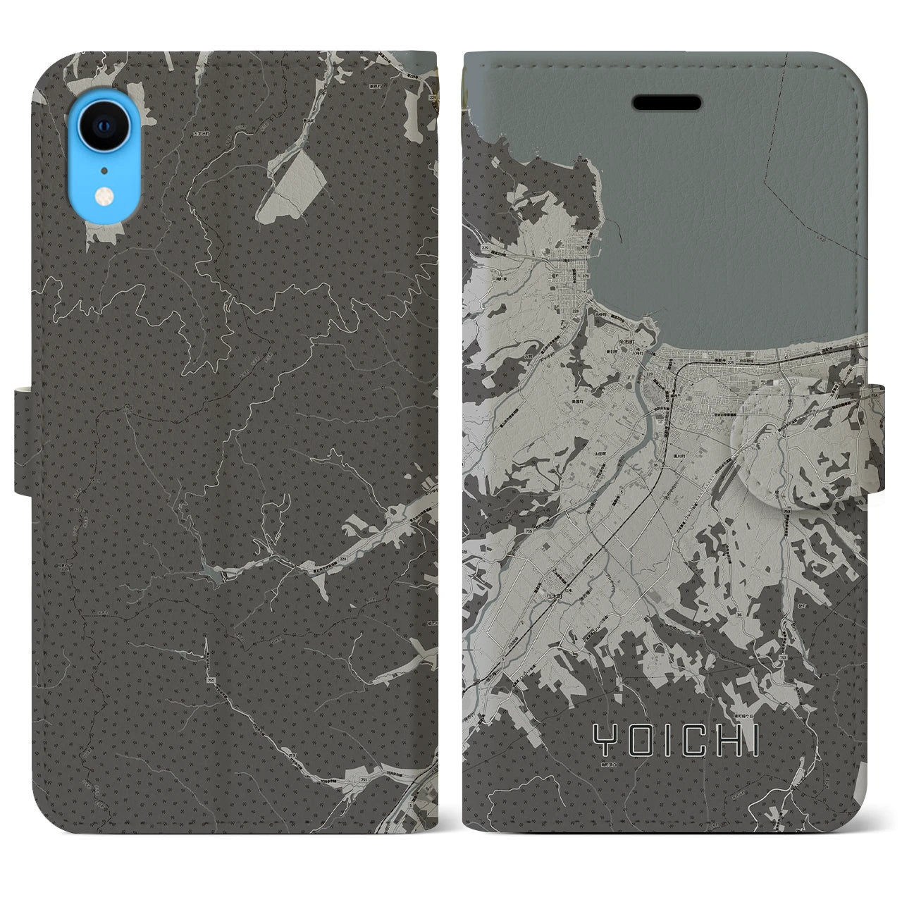 【余市(北海道)】地図柄iPhoneケース(手帳タイプ)モノトーン・iPhone XR 用