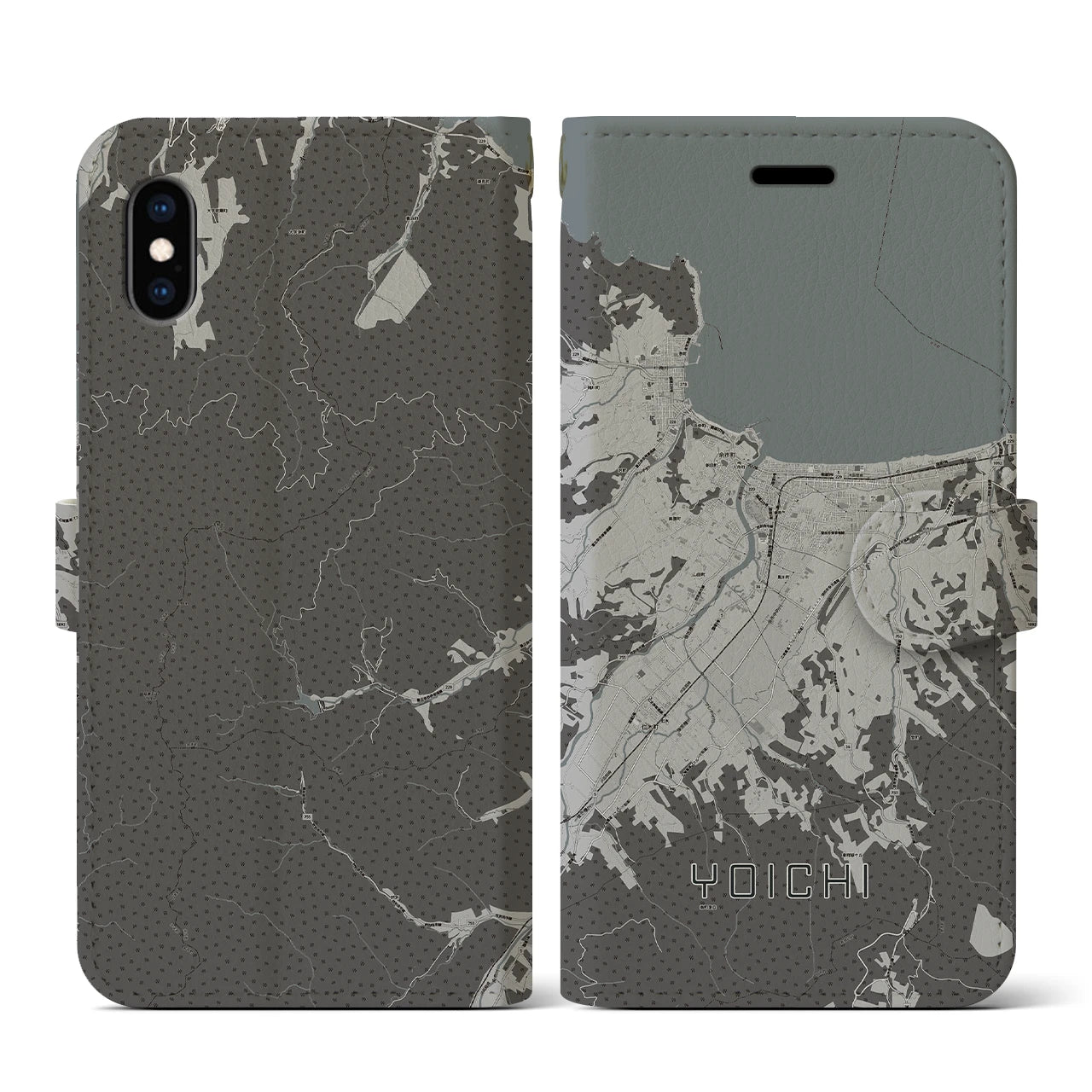 【余市(北海道)】地図柄iPhoneケース(手帳タイプ)モノトーン・iPhone XS / X 用