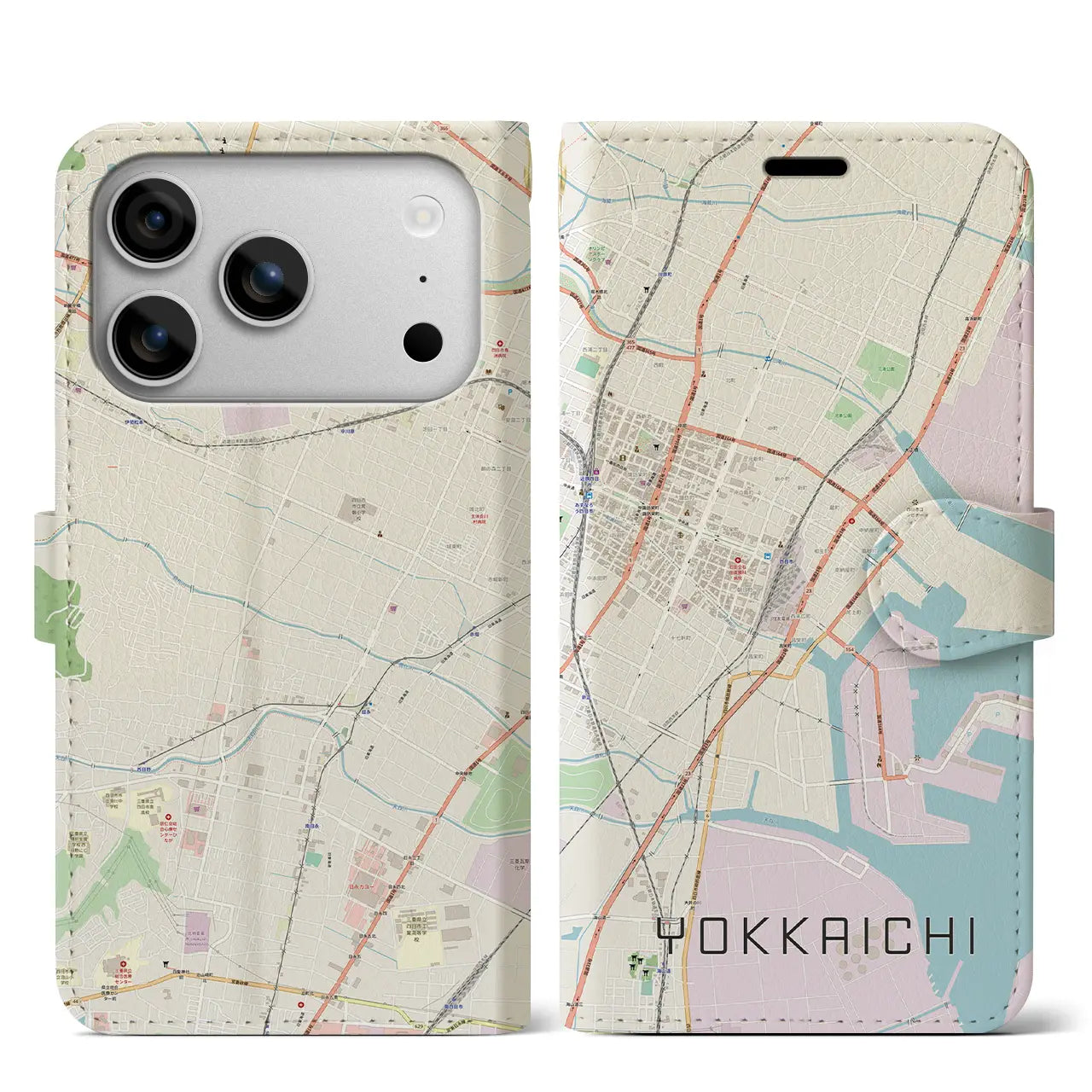 【四日市(三重県)】地図柄iPhoneケース(手帳タイプ)ナチュラル・iPhone 17 Pro Max 用