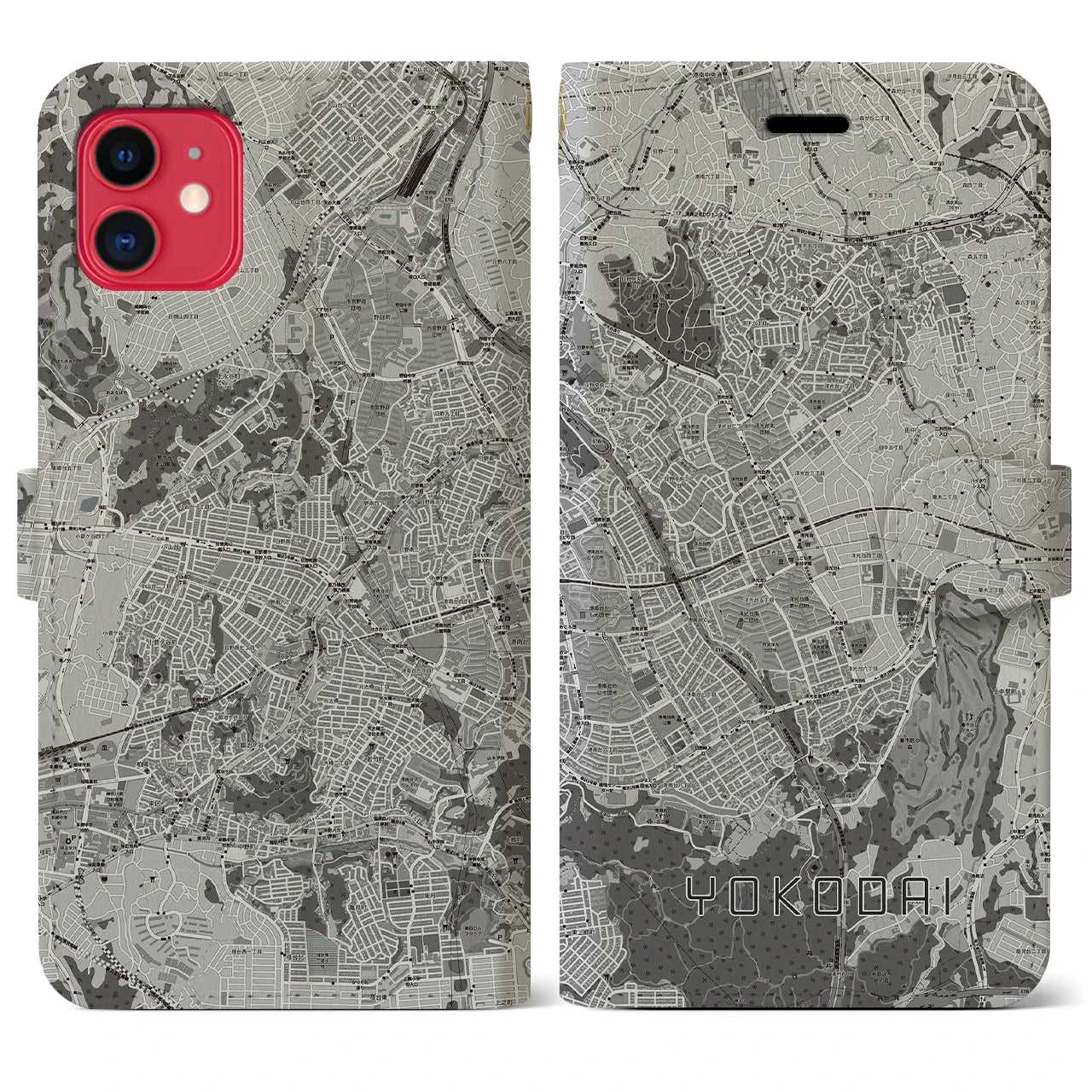【洋光台(神奈川県)】地図柄iPhoneケース(手帳タイプ)モノトーン・iPhone 11 用