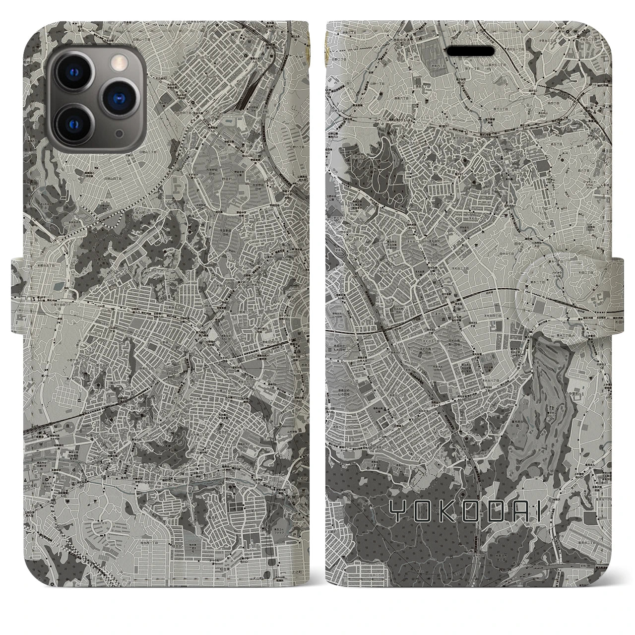 【洋光台(神奈川県)】地図柄iPhoneケース(手帳タイプ)モノトーン・iPhone 11 Pro Max 用