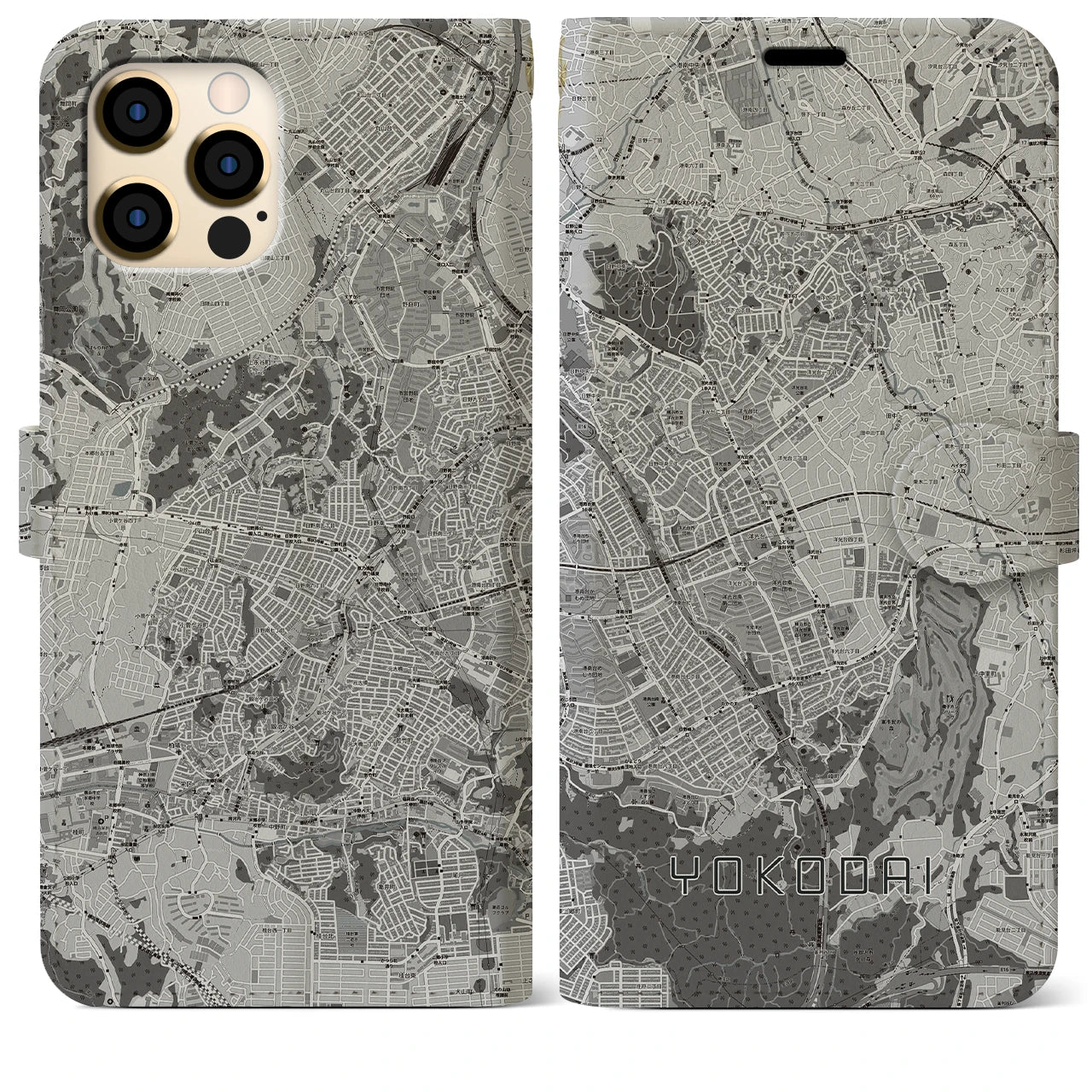 【洋光台(神奈川県)】地図柄iPhoneケース(手帳タイプ)モノトーン・iPhone 12 Pro Max 用