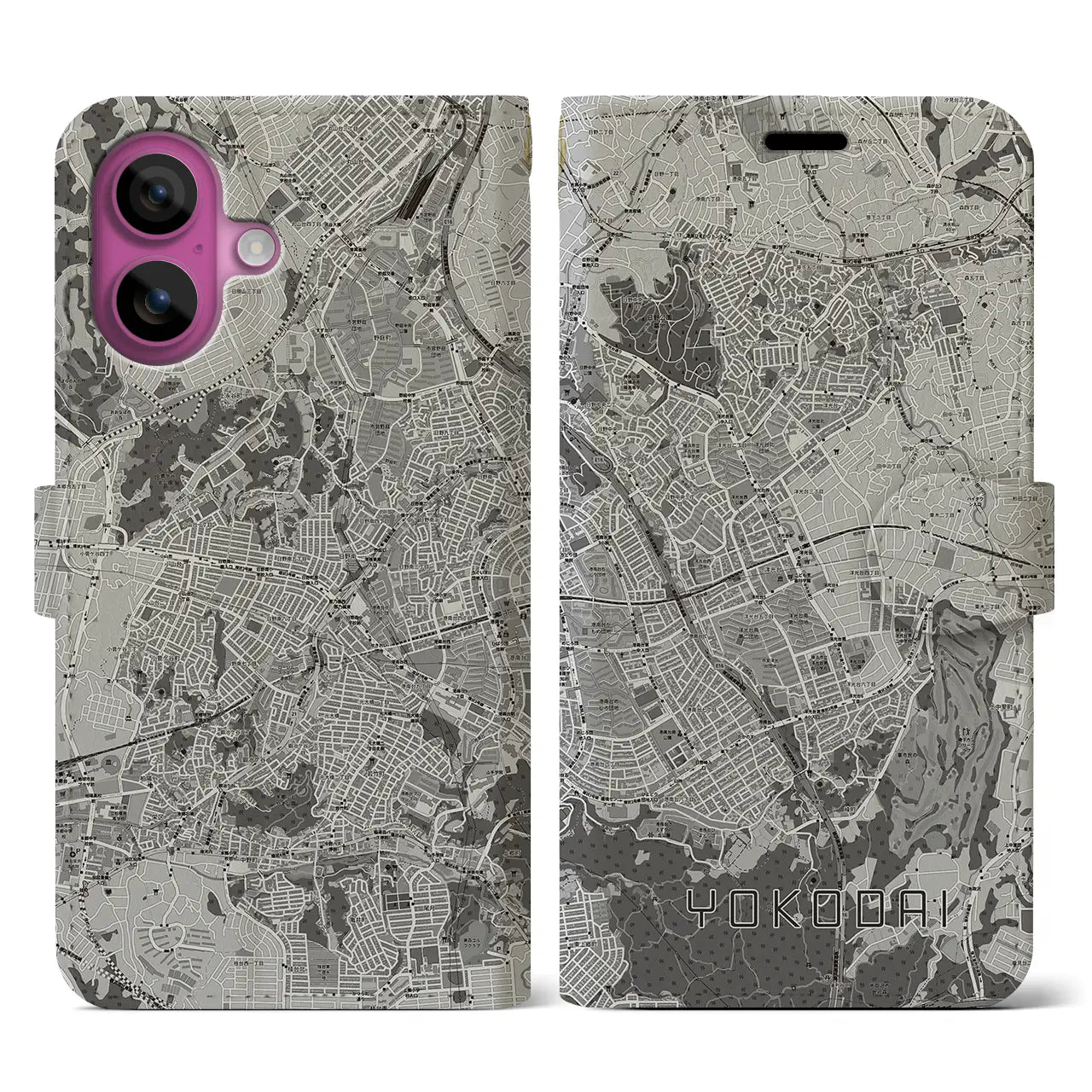 【洋光台(神奈川県)】地図柄iPhoneケース(手帳タイプ)モノトーン・iPhone 16 Pro 用