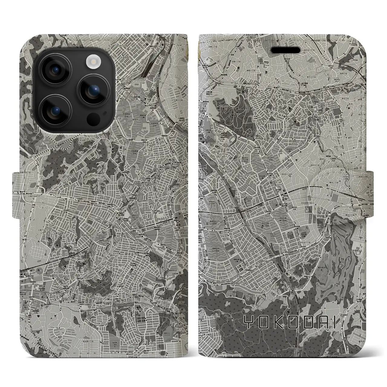 【洋光台(神奈川県)】地図柄iPhoneケース(手帳タイプ)モノトーン・iPhone 16 用