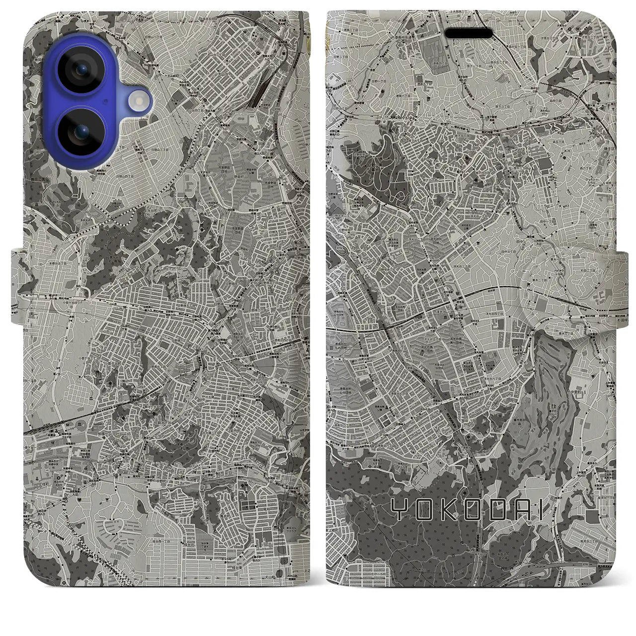 【洋光台(神奈川県)】地図柄iPhoneケース(手帳タイプ)モノトーン・iPhone 16 Pro Max 用