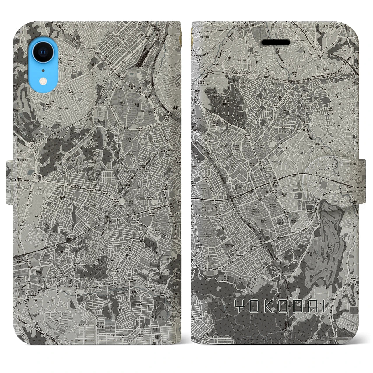 【洋光台(神奈川県)】地図柄iPhoneケース(手帳タイプ)モノトーン・iPhone XR 用