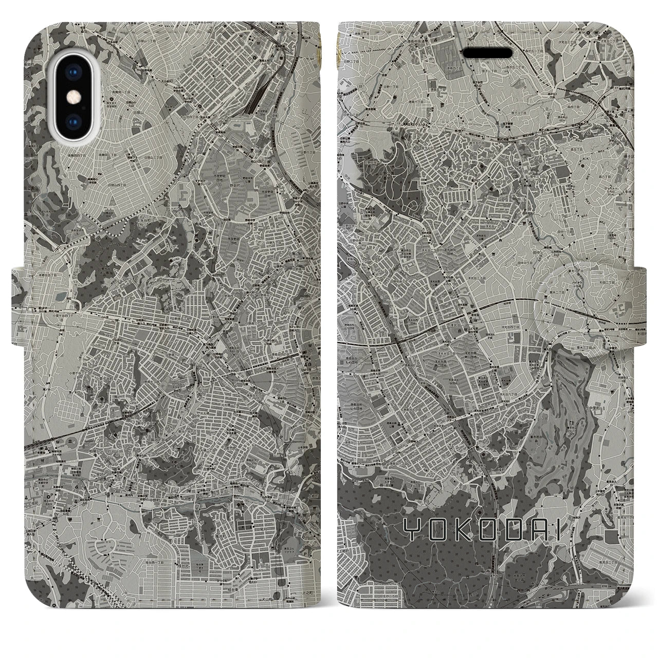 【洋光台(神奈川県)】地図柄iPhoneケース(手帳タイプ)モノトーン・iPhone XS Max 用