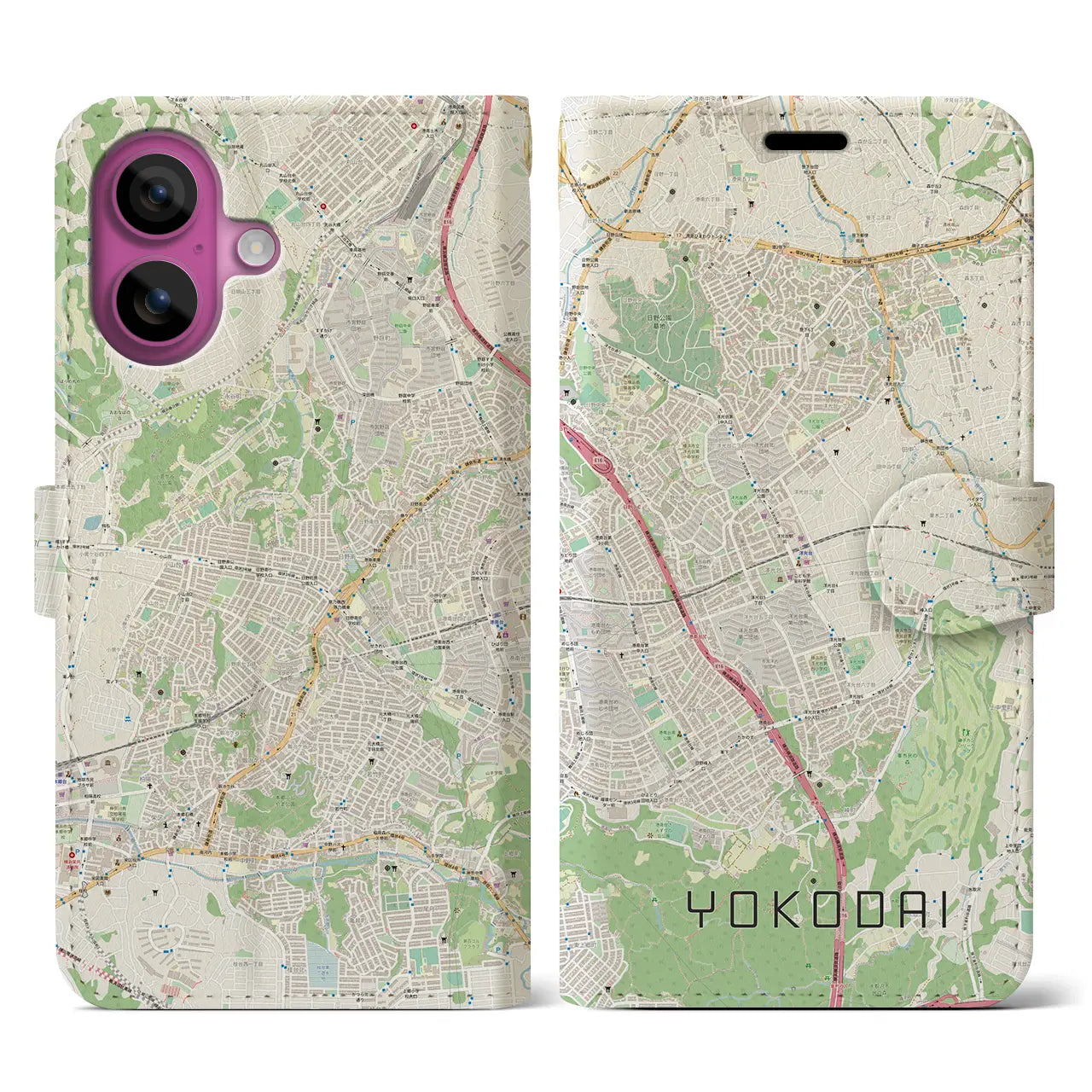 【洋光台(神奈川県)】地図柄iPhoneケース(手帳タイプ)ナチュラル・iPhone 16 Pro 用