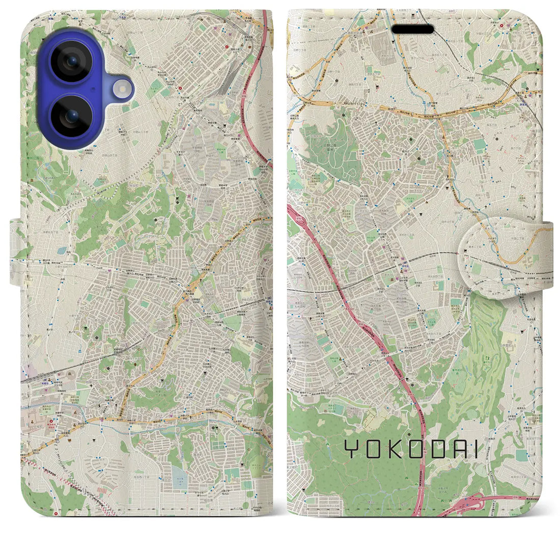 【洋光台(神奈川県)】地図柄iPhoneケース(手帳タイプ)ナチュラル・iPhone 16 Pro Max 用