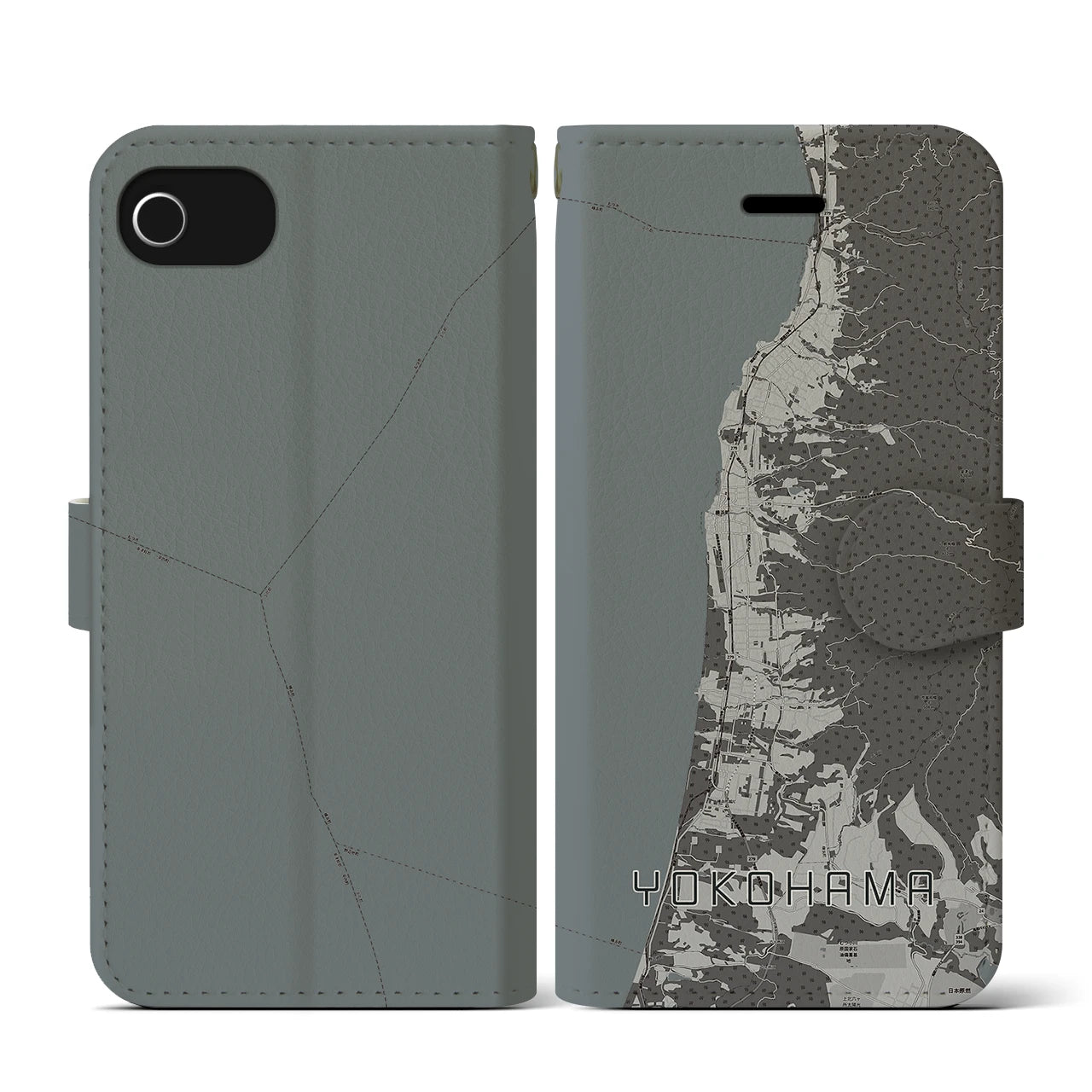 【横浜(青森県)】地図柄iPhoneケース(手帳タイプ)モノトーン・iPhone SE(第3 / 第2世代) / 8 / 7 / 6s / 6 用