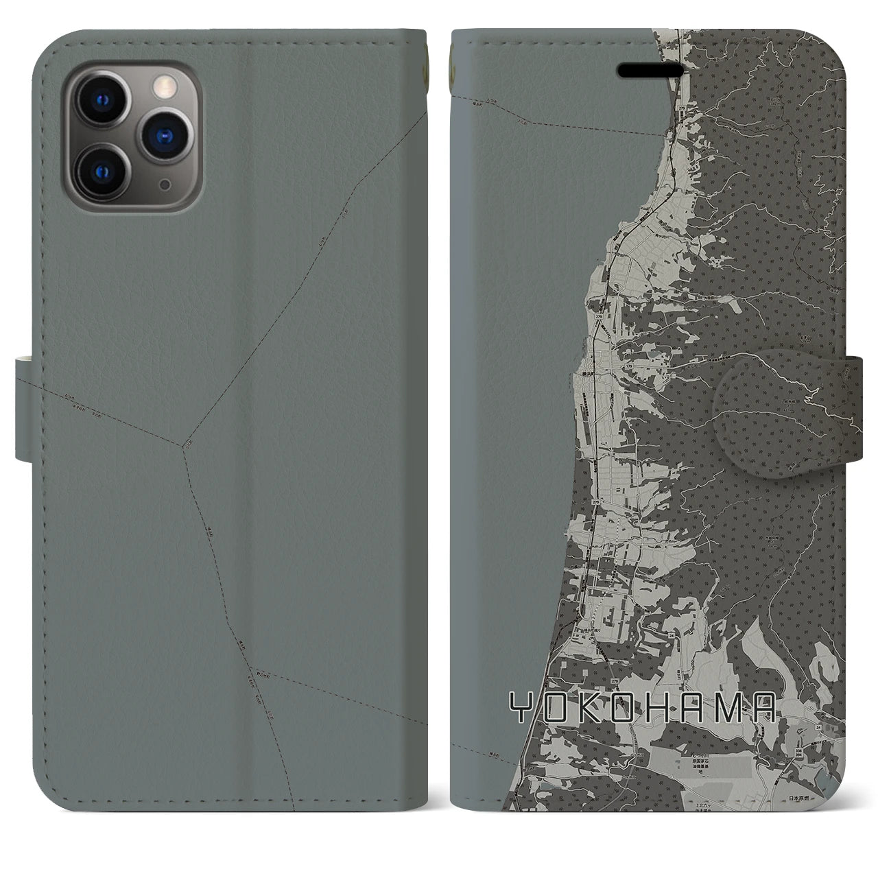 【横浜(青森県)】地図柄iPhoneケース(手帳タイプ)