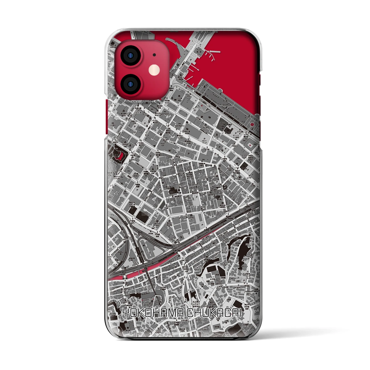 【横浜中華街(神奈川県)】地図柄iPhoneケース(クリアタイプ)モノトーン・iPhone 11 用