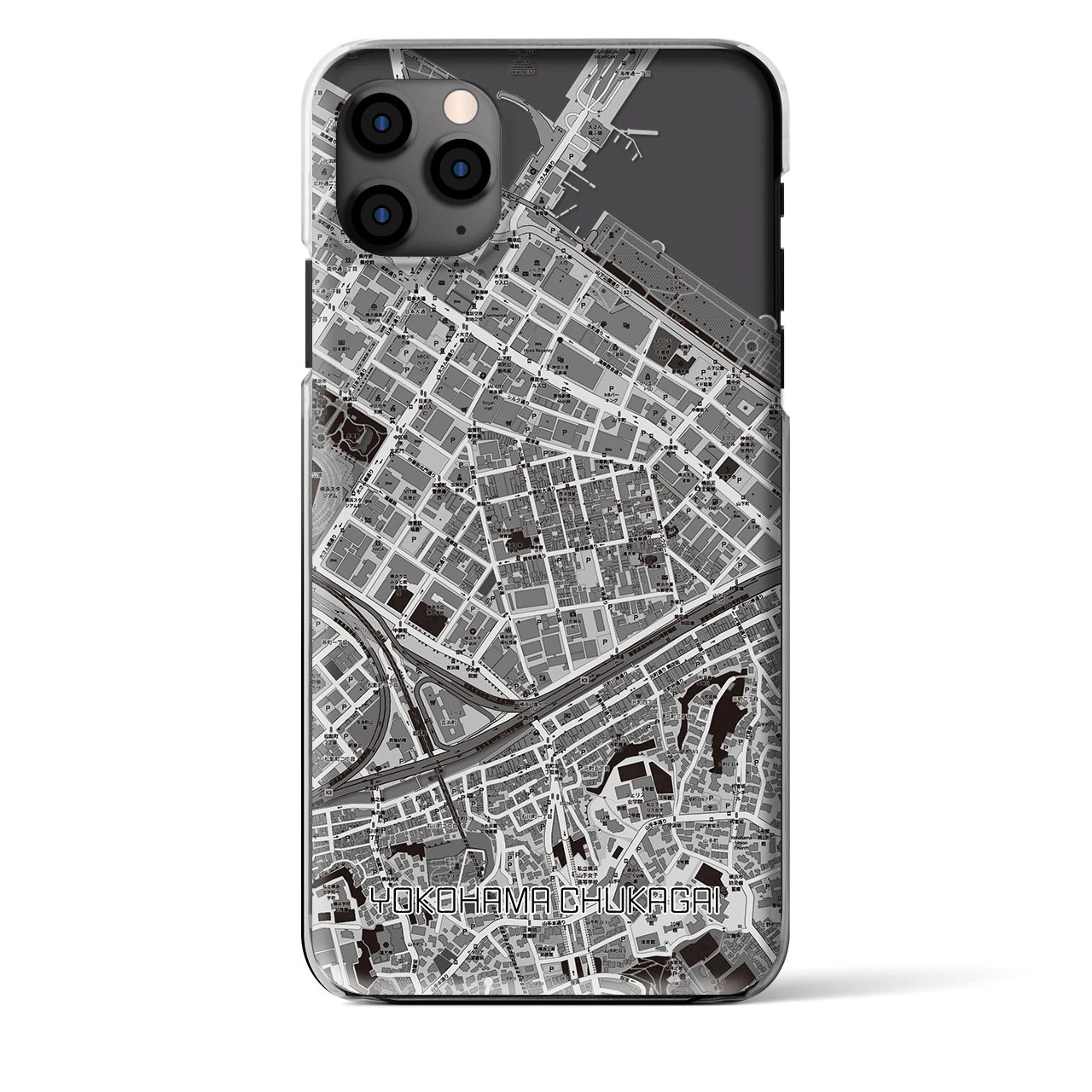 【横浜中華街(神奈川県)】地図柄iPhoneケース(クリアタイプ)モノトーン・iPhone 11 Pro Max 用