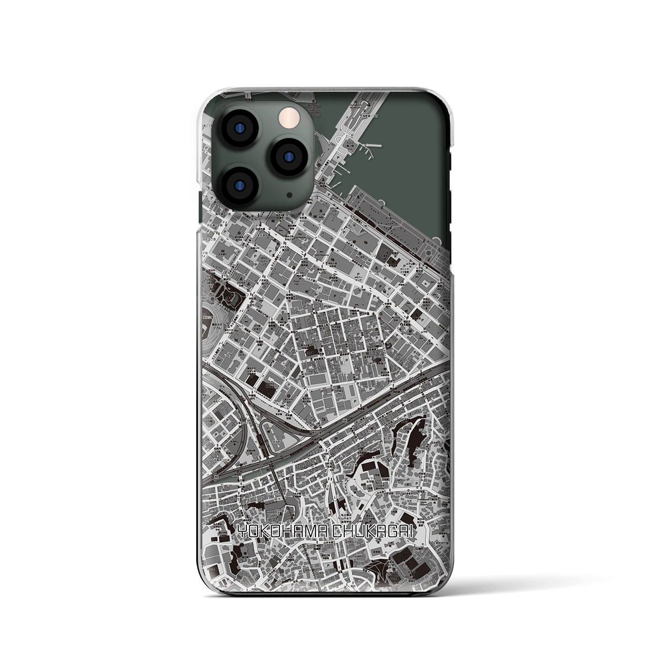 【横浜中華街(神奈川県)】地図柄iPhoneケース(クリアタイプ)モノトーン・iPhone 11 Pro 用