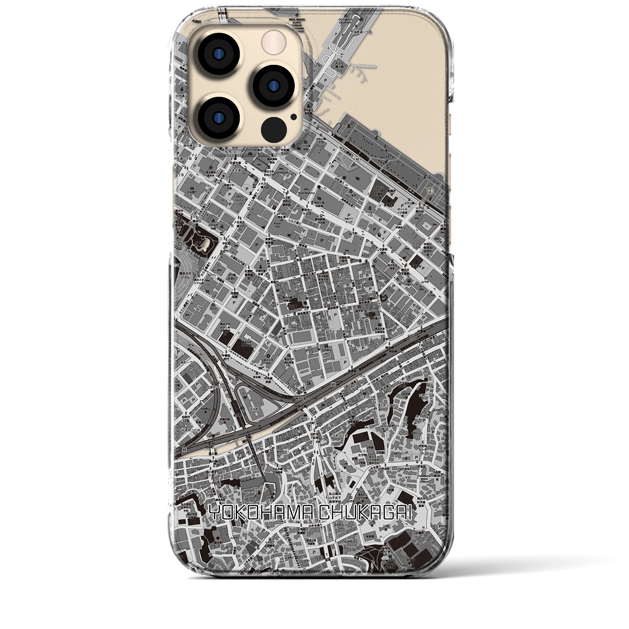 【横浜中華街(神奈川県)】地図柄iPhoneケース(クリアタイプ)モノトーン・iPhone 12 Pro Max 用