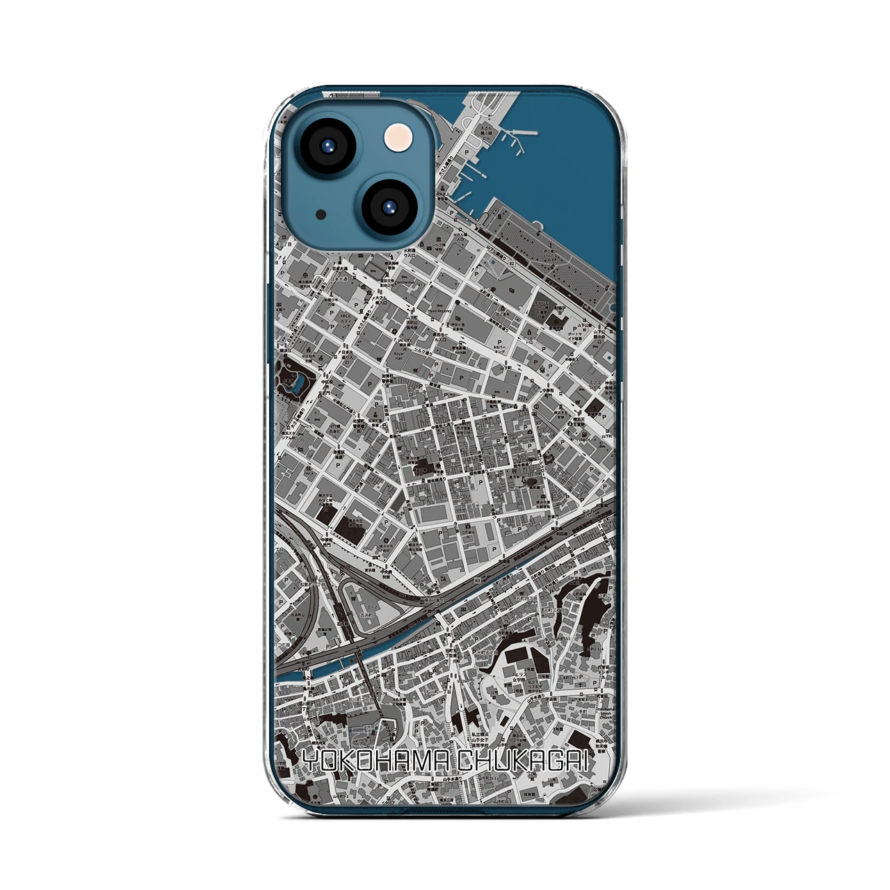 【横浜中華街(神奈川県)】地図柄iPhoneケース(クリアタイプ)モノトーン・iPhone 13 用