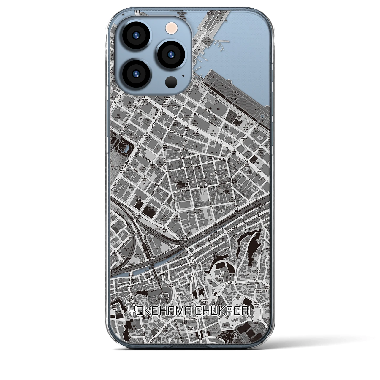【横浜中華街(神奈川県)】地図柄iPhoneケース(クリアタイプ)モノトーン・iPhone 13 Pro Max 用