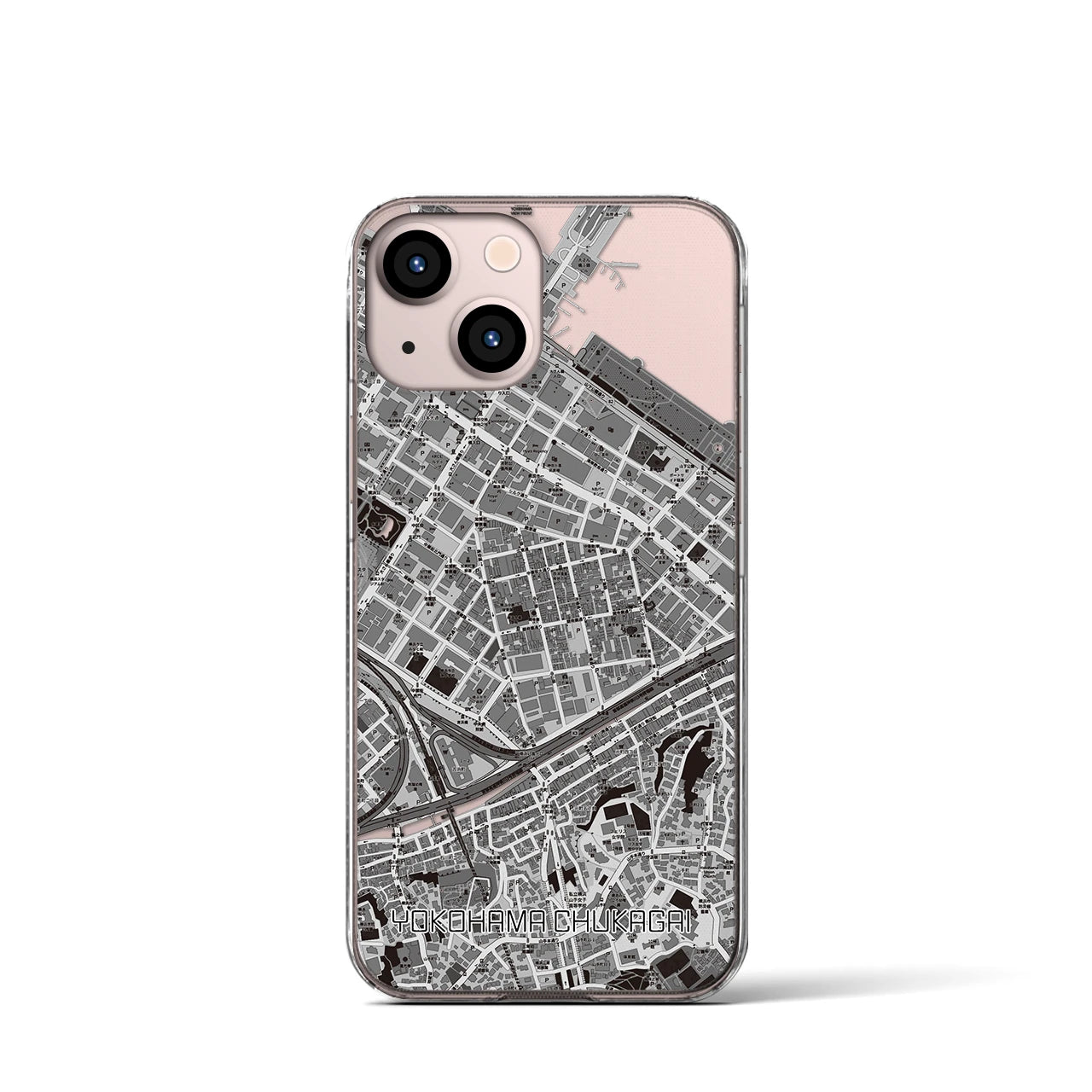 【横浜中華街(神奈川県)】地図柄iPhoneケース(クリアタイプ)モノトーン・iPhone 13 mini 用