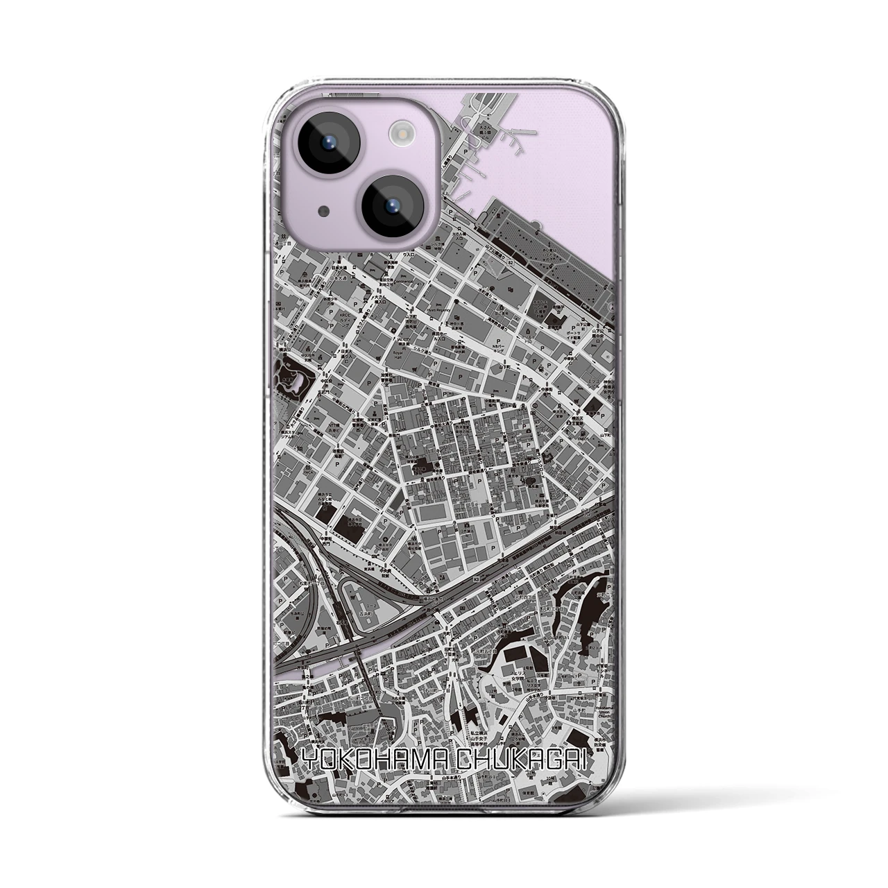 【横浜中華街(神奈川県)】地図柄iPhoneケース(クリアタイプ)モノトーン・iPhone 14 用
