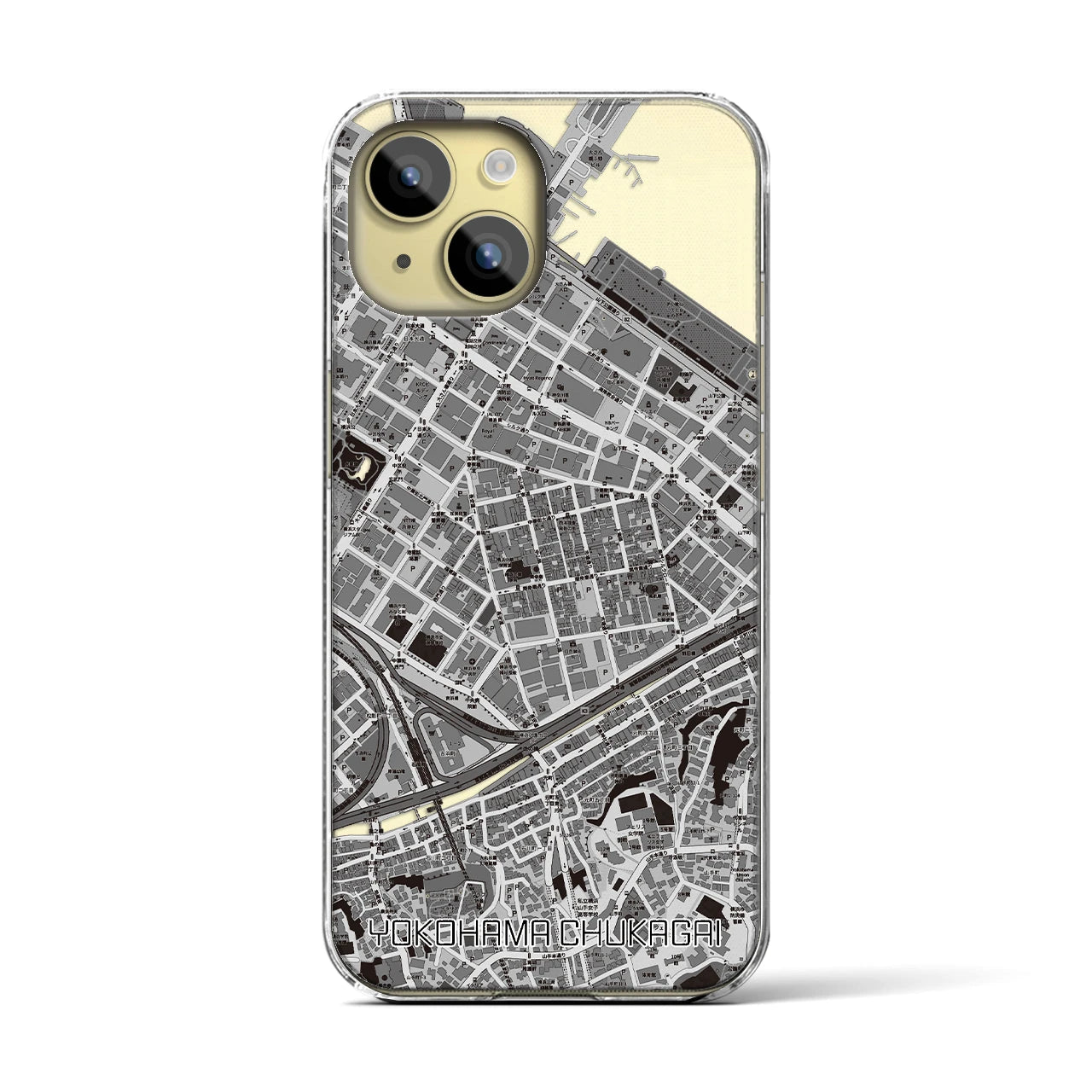 【横浜中華街(神奈川県)】地図柄iPhoneケース(クリアタイプ)モノトーン・iPhone 15 用