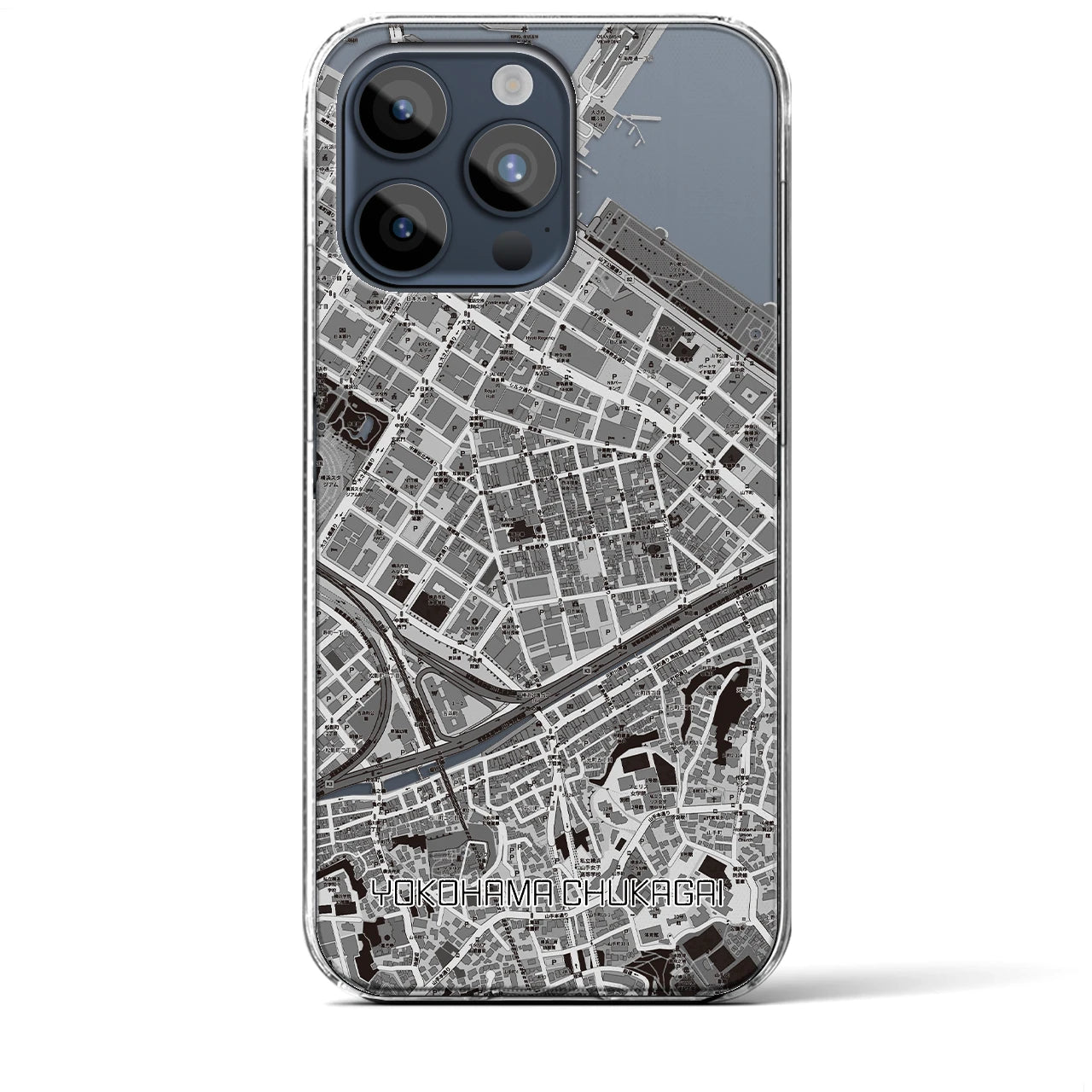 【横浜中華街(神奈川県)】地図柄iPhoneケース(クリアタイプ)モノトーン・iPhone 15 Pro Max 用