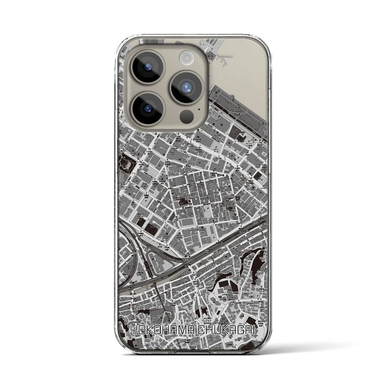 【横浜中華街(神奈川県)】地図柄iPhoneケース(クリアタイプ)モノトーン・iPhone 15 Pro 用