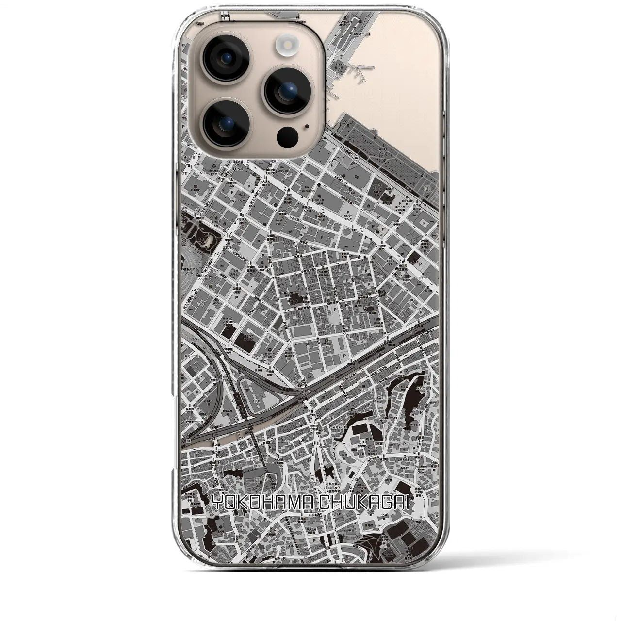 【横浜中華街(神奈川県)】地図柄iPhoneケース(クリアタイプ)モノトーン・iPhone 16 Plus 用