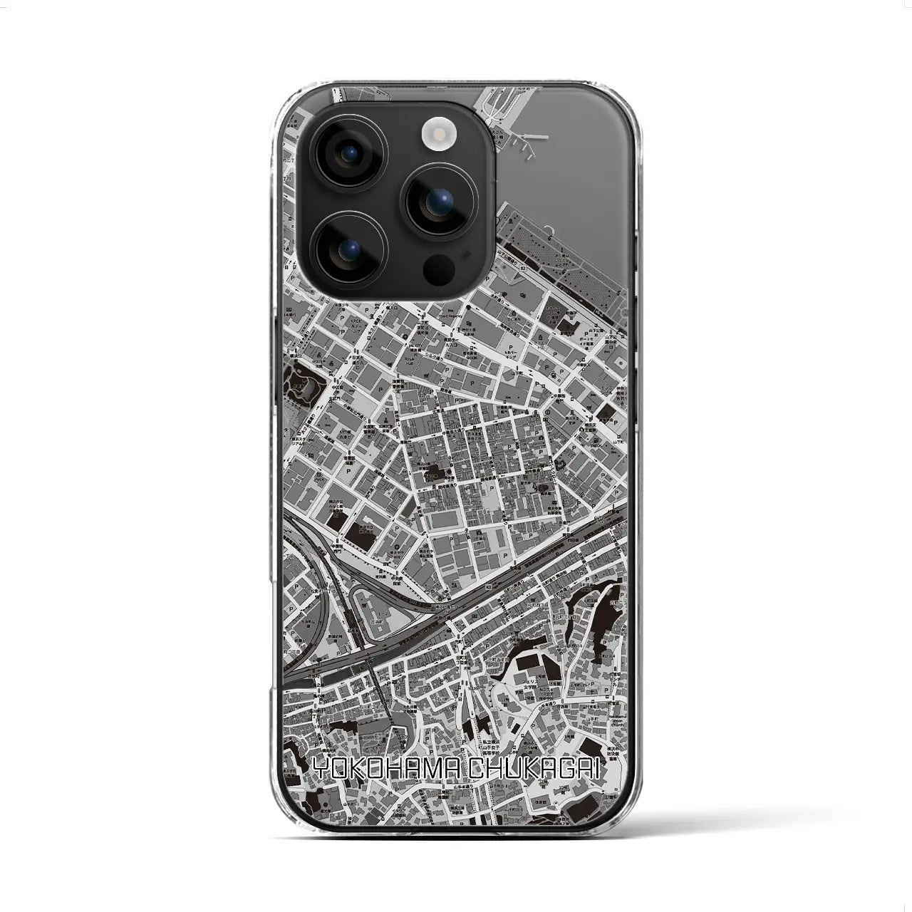 【横浜中華街(神奈川県)】地図柄iPhoneケース(クリアタイプ)モノトーン・iPhone 16 用