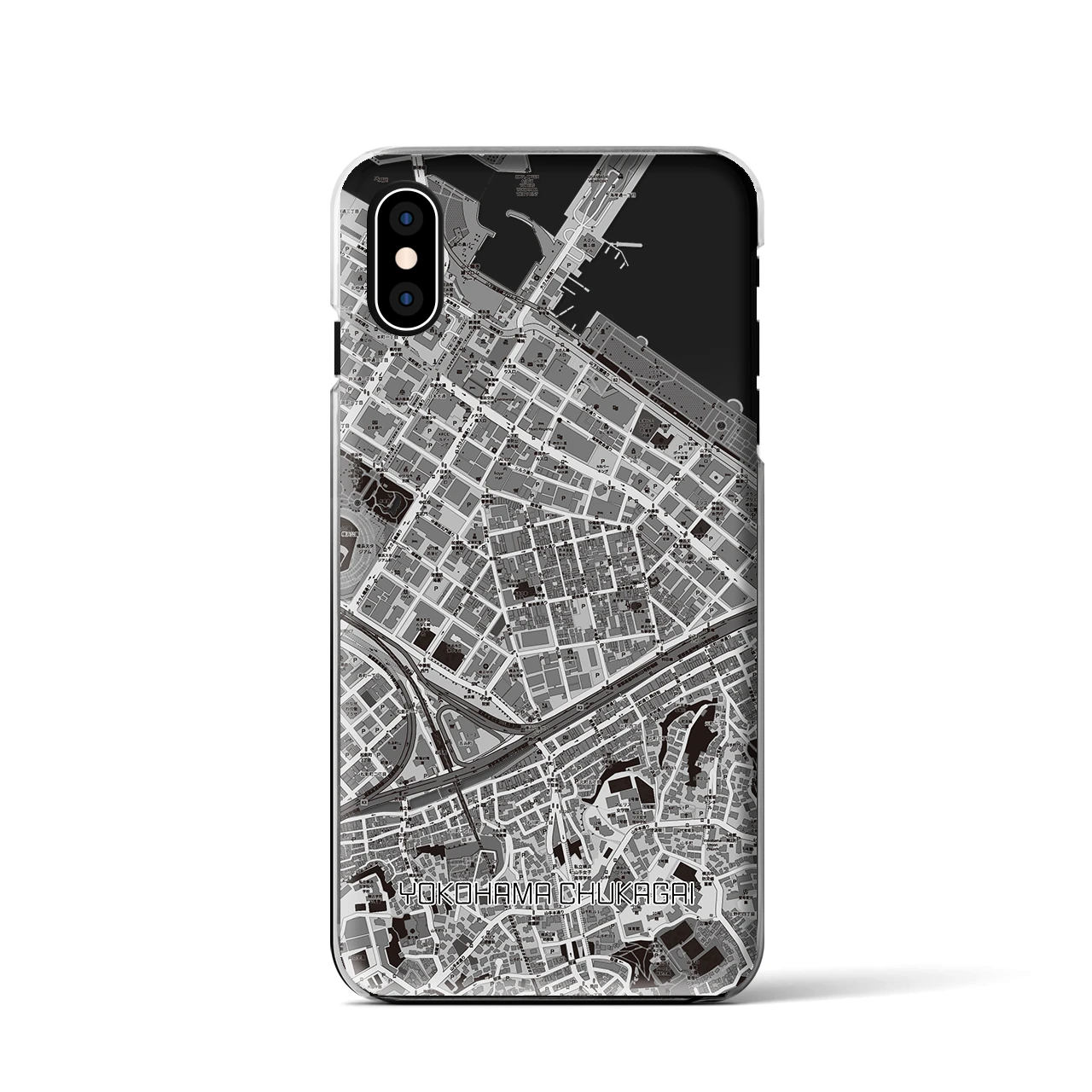 【横浜中華街(神奈川県)】地図柄iPhoneケース(クリアタイプ)モノトーン・iPhone XS / X 用