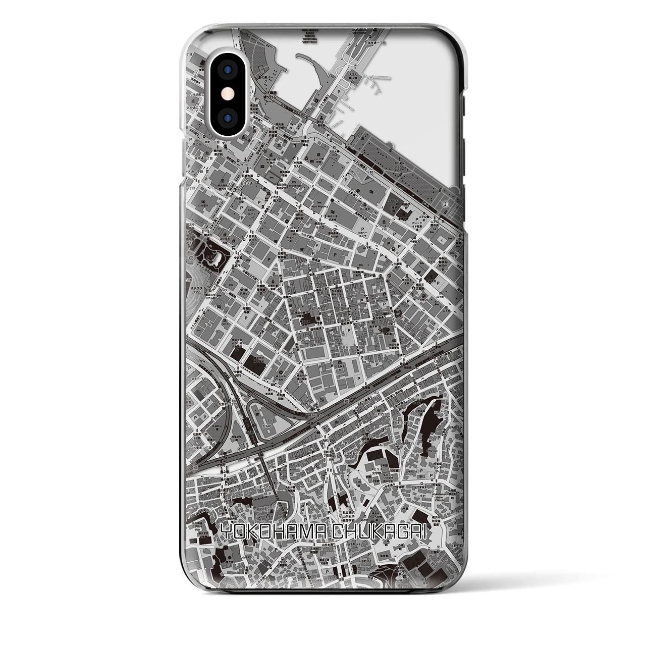 【横浜中華街(神奈川県)】地図柄iPhoneケース(クリアタイプ)モノトーン・iPhone XS Max 用