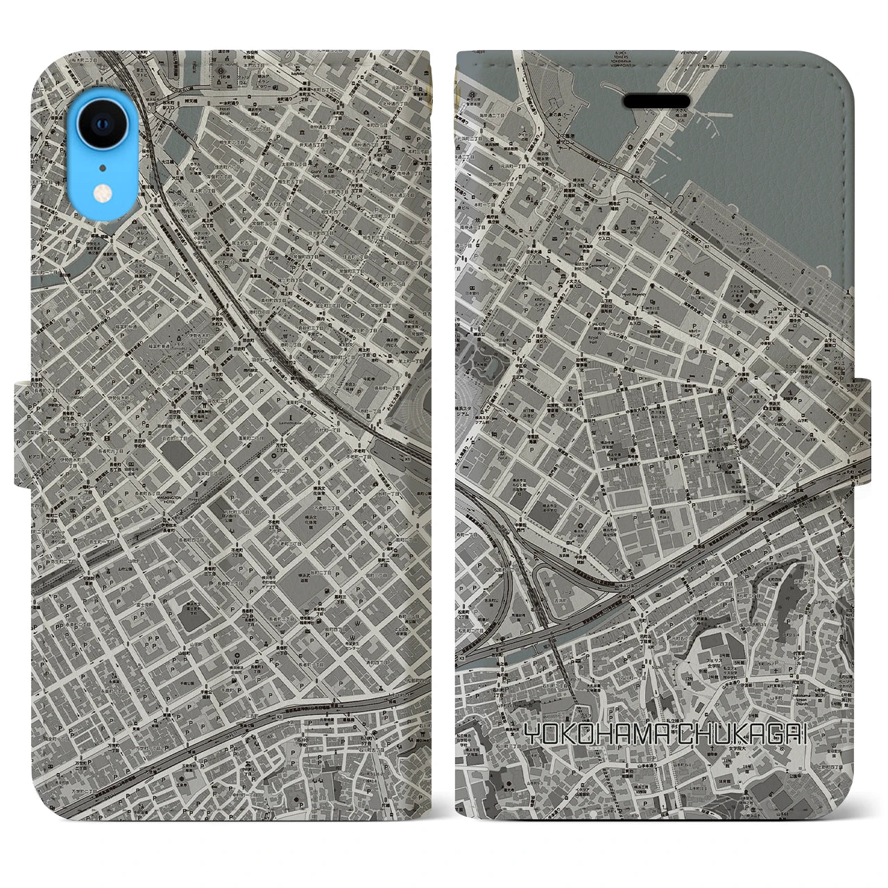 【横浜中華街(神奈川県)】地図柄iPhoneケース(手帳タイプ)モノトーン・iPhone XR 用