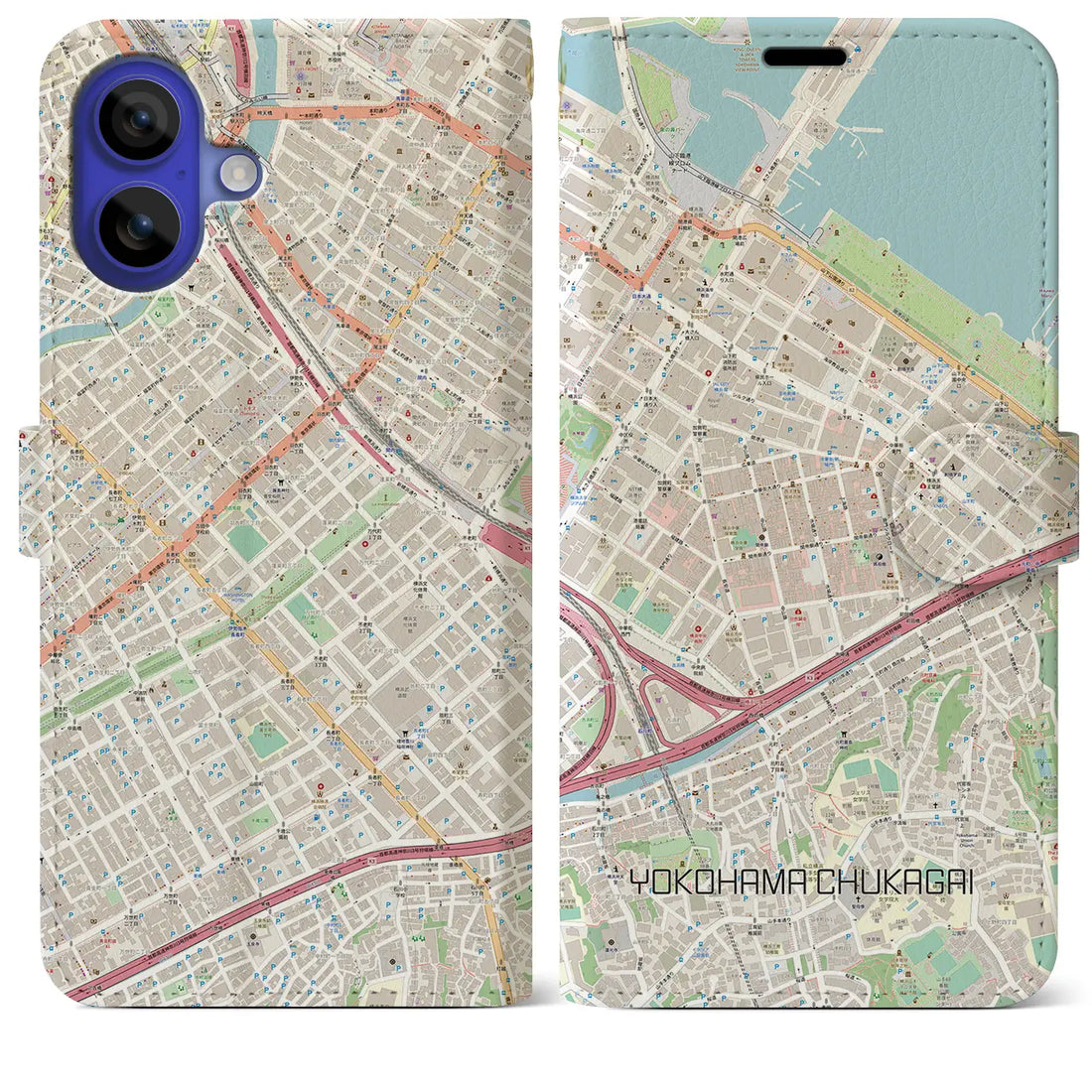【横浜中華街(神奈川県)】地図柄iPhoneケース(手帳タイプ)ナチュラル・iPhone 16 Pro Max 用