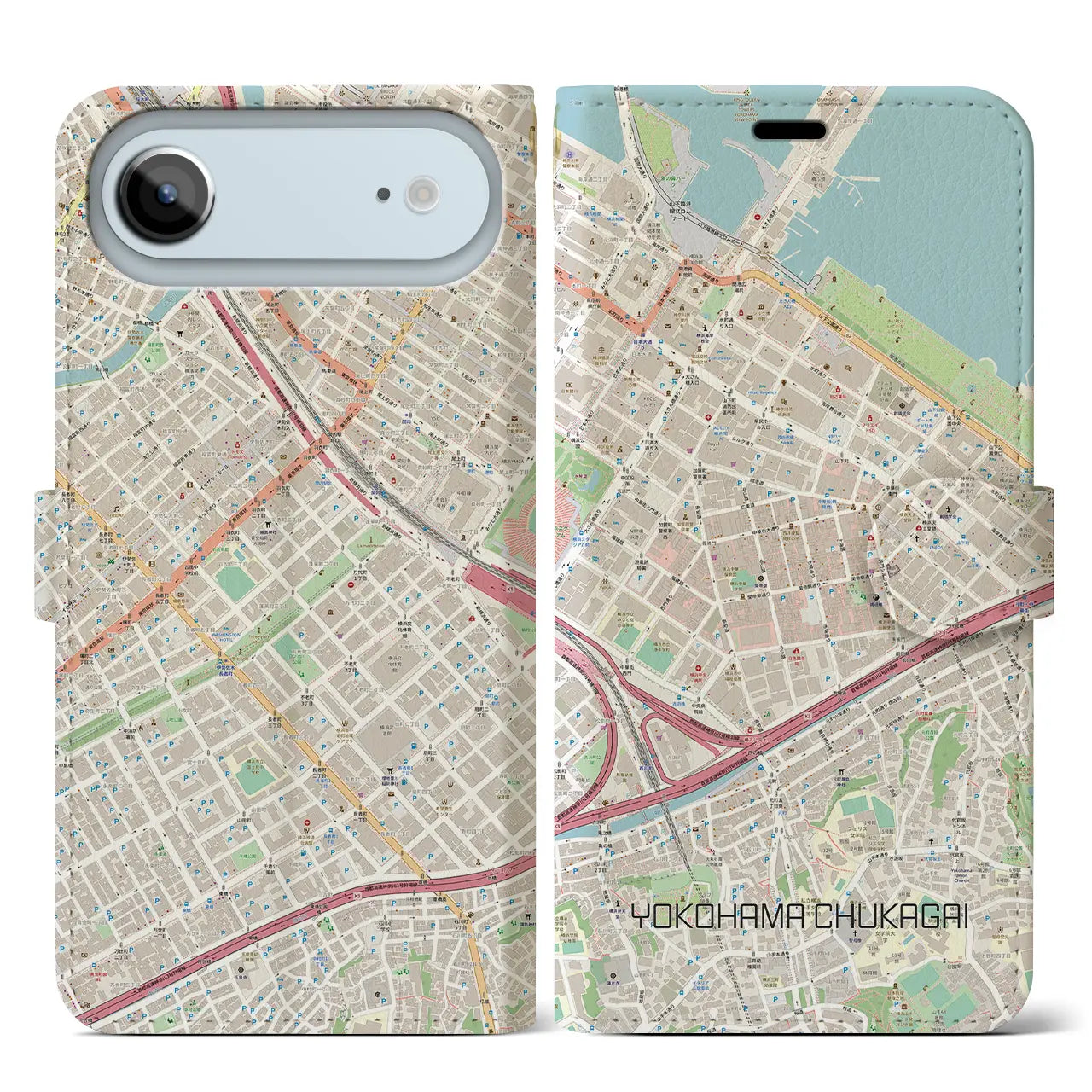 【横浜中華街(神奈川県)】地図柄iPhoneケース(手帳タイプ)ナチュラル・iPhone 17 Pro Max 用