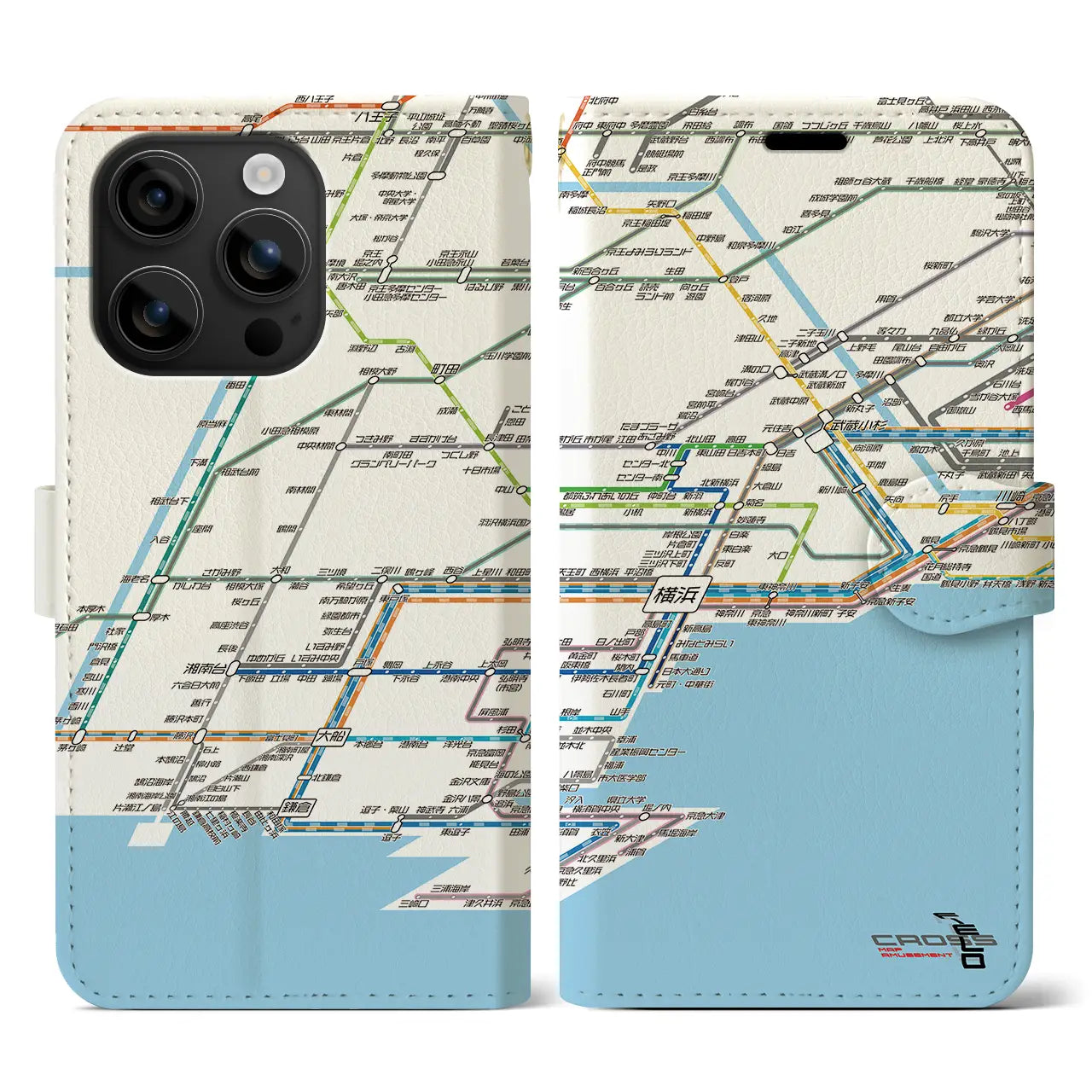 【横浜路線図(神奈川県)】路線図iPhoneケース(手帳タイプ)ホワイト・iPhone 16 用