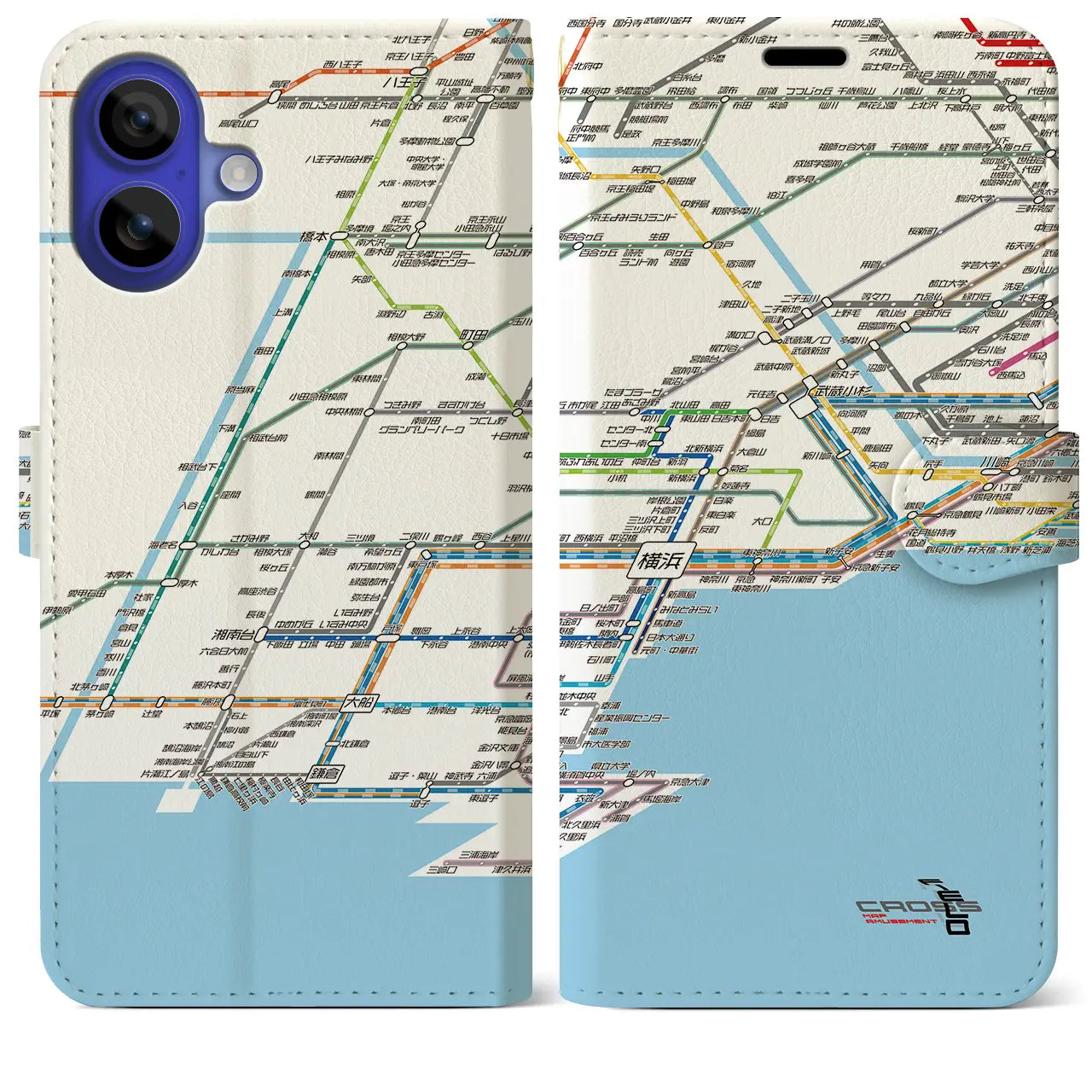 【横浜路線図(神奈川県)】路線図iPhoneケース(手帳タイプ)ホワイト・iPhone 16 Pro Max 用