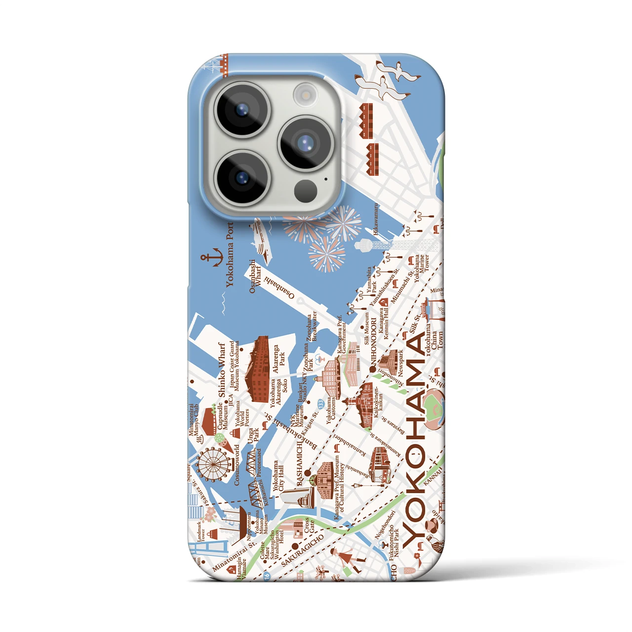 【横浜(イラスト)】イラストマップiPhoneケース(バックカバータイプ)ブライト・iPhone 15 Pro 用