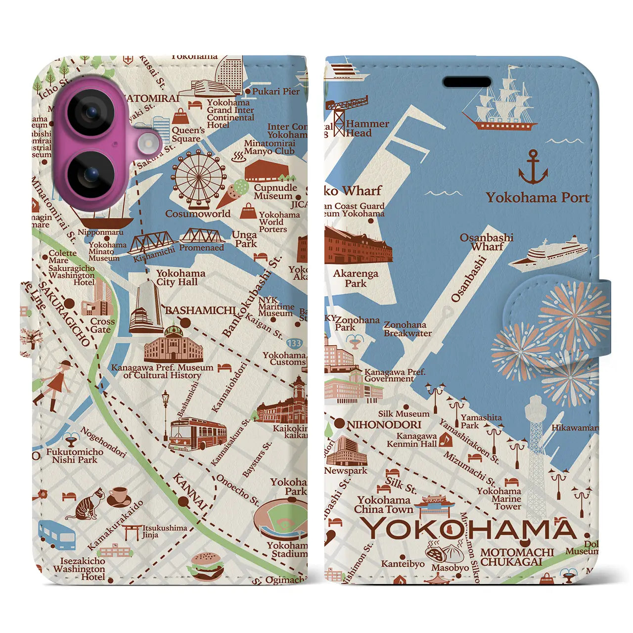 【横浜】イラストマップiPhoneケース(手帳タイプ)