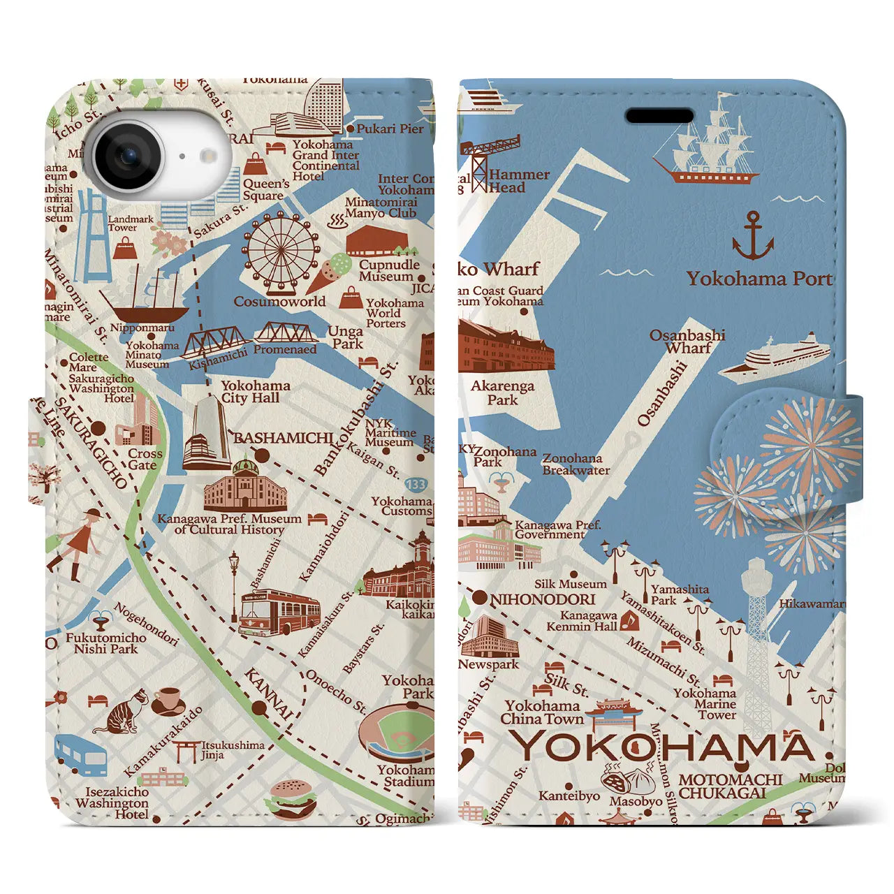 【横浜】イラストマップiPhoneケース(手帳タイプ)